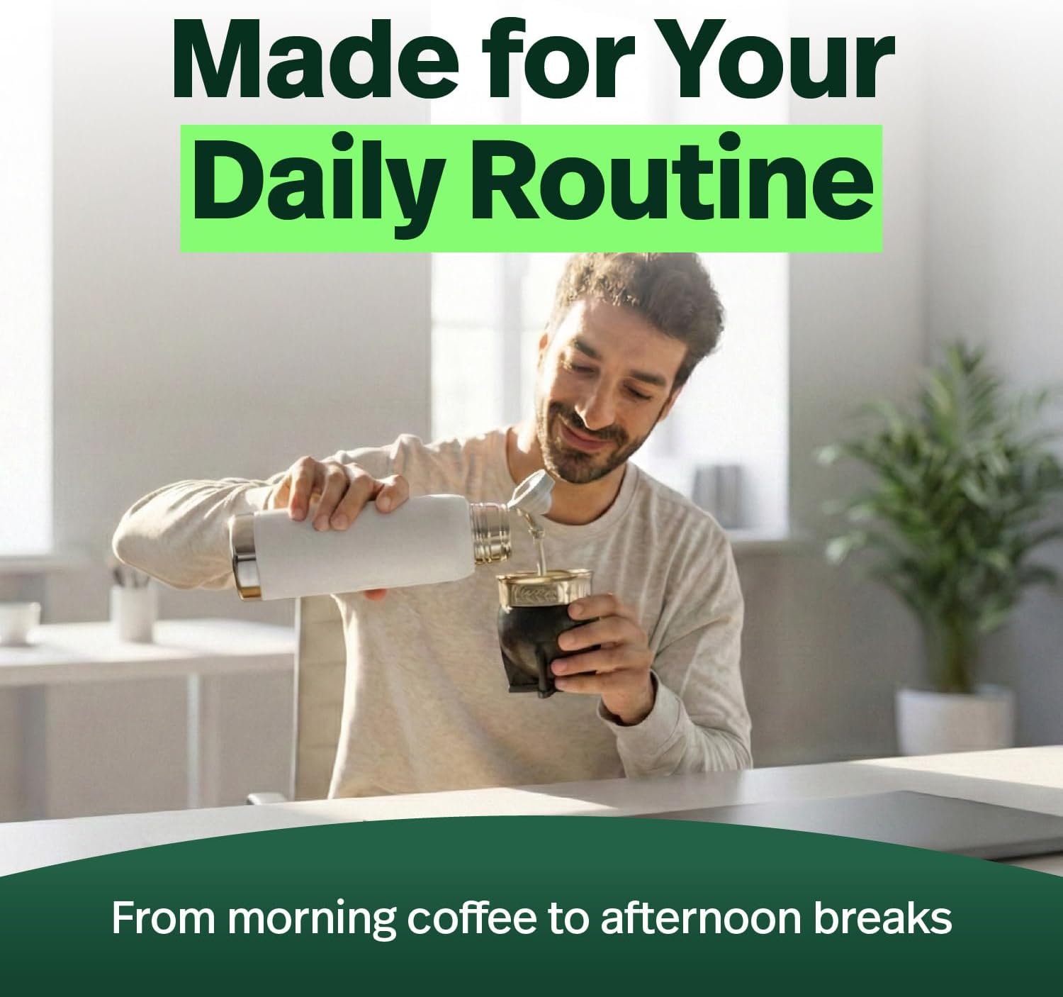 Kalmateh Stainless Steel Thermo Bottle 25oz for Hot Drinks, Precise Pouring for Coffee, Tea, Yerba Mate and Cold Beverages