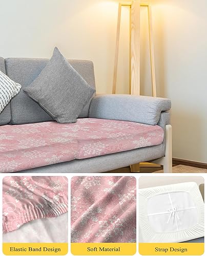 Miniatura 4 de Fundas de cojín para sofá con diseño de copos de nieve de Navidad, funda elástica para sofá con parte inferior elástica, fundas de sofá blancas con