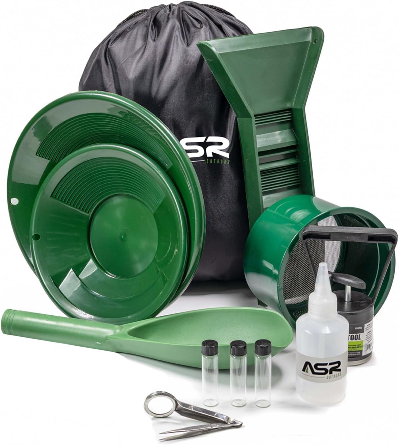 ASR Outdoor Lightweight Backpack Gold Panning Kit with Mini Rubber Sluice Box, 14pc