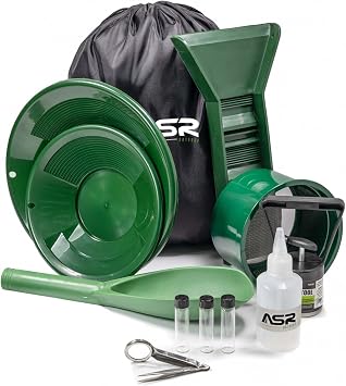 ASR Outdoor Lightweight Backpack Gold Panning Kit with Mini Rubber Sluice Box, 14pc