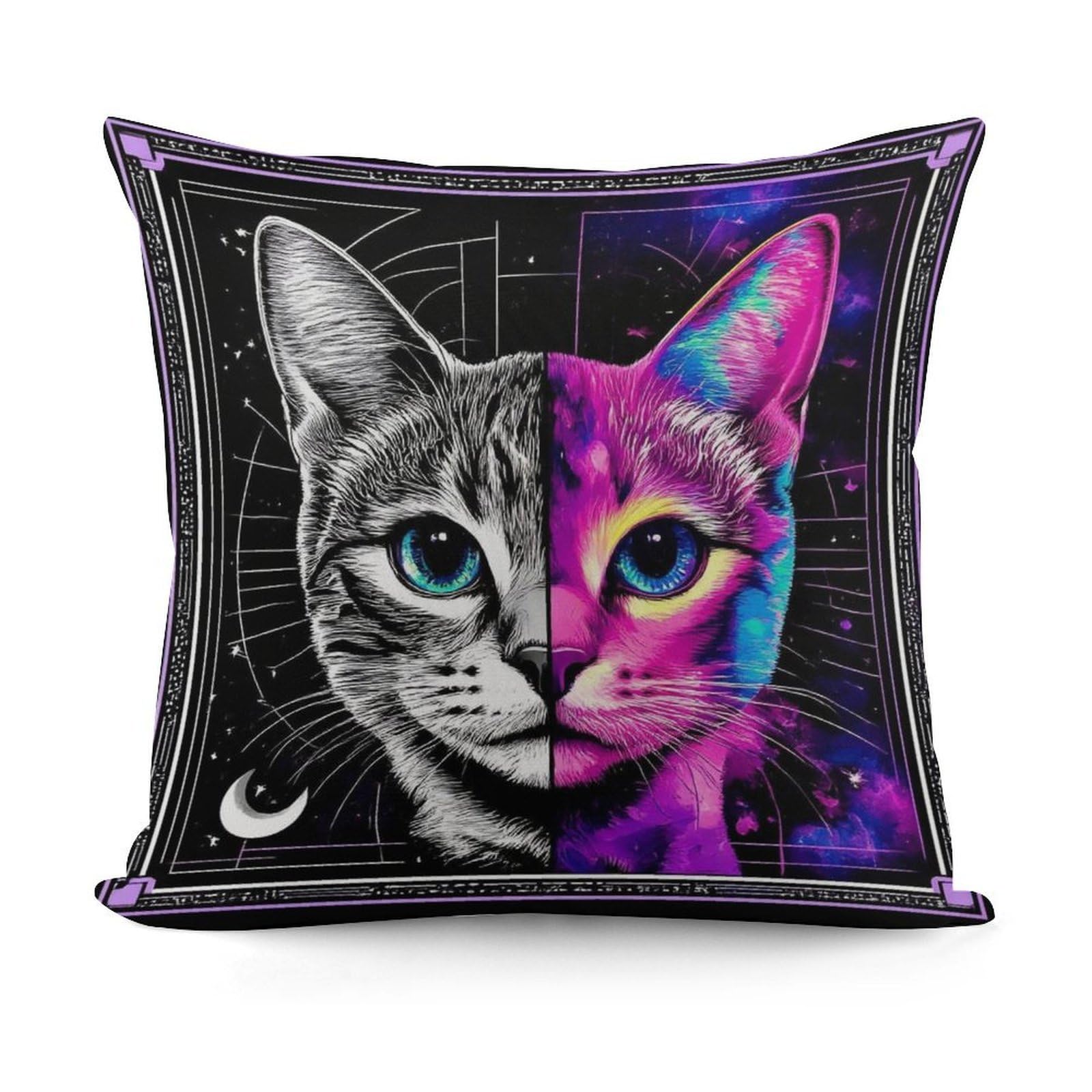 Smazdfxx Picture(730) Plush Pillow Cover With Zipper For Living Room,Bedroom, Sofa Space Witch Black Cat Goth Kitten Art Couch Cushion Decorative