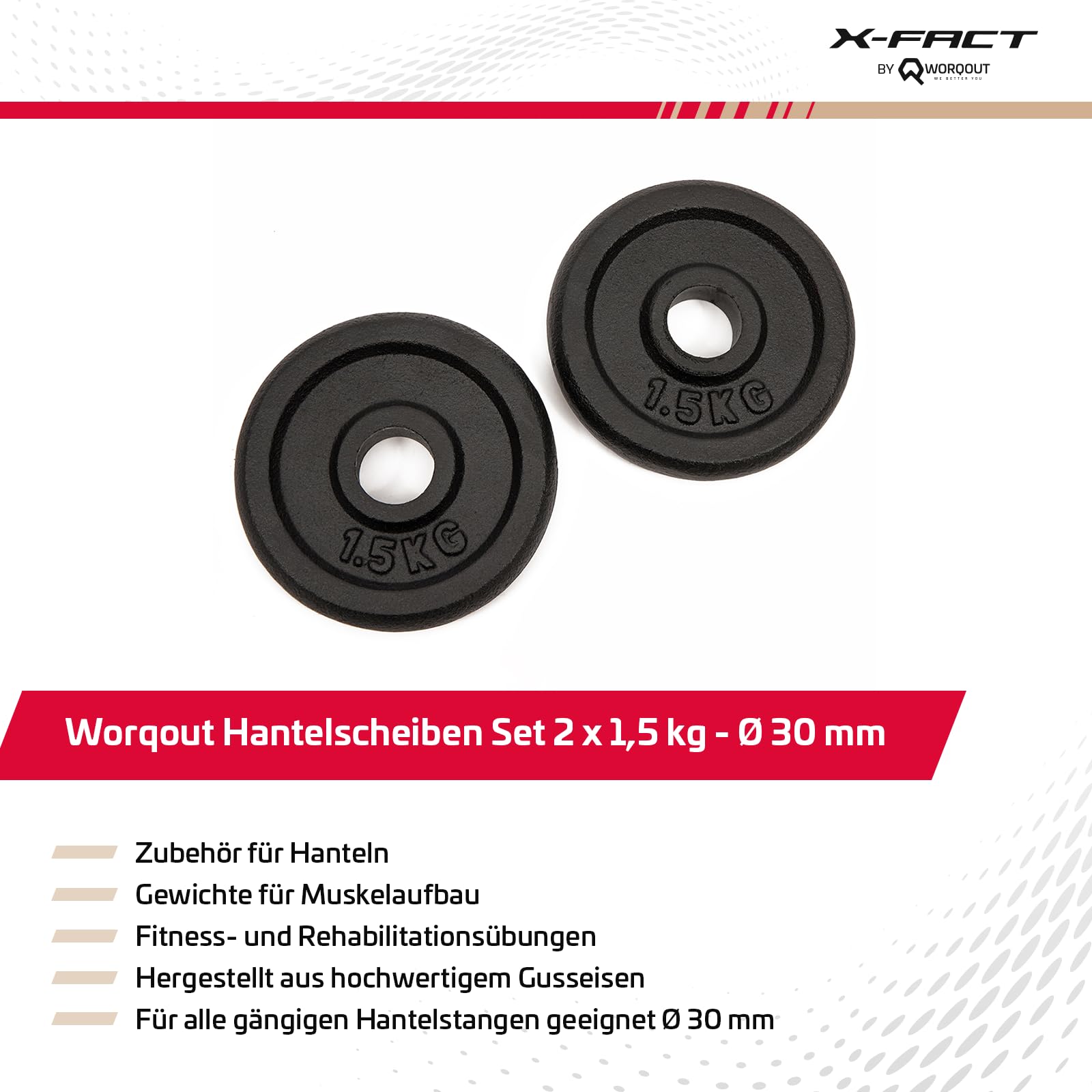 Set di dischi per pesi – 2 x 1,5 kg di peso, Ø 30 mm, in ghisa per allenamento della forza