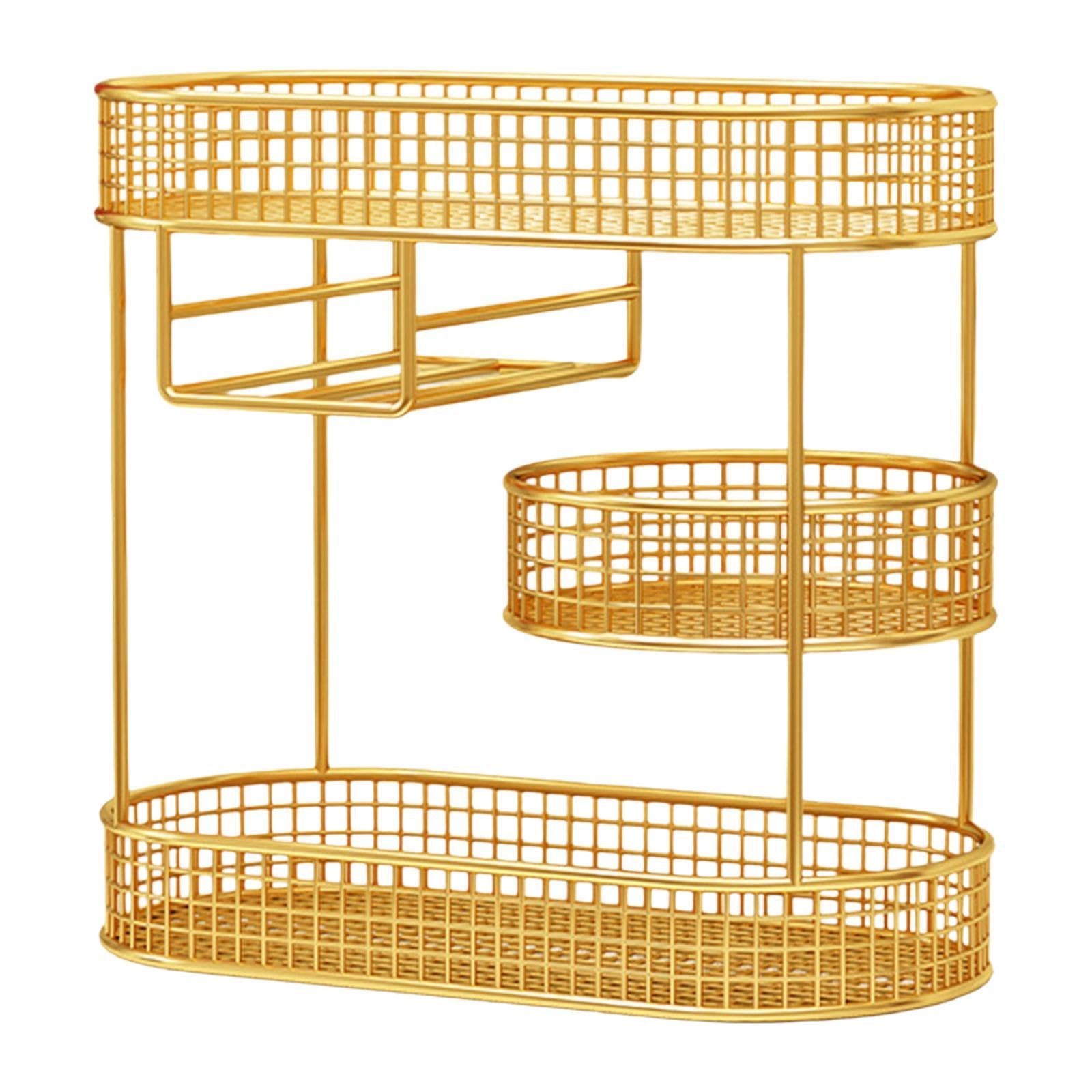 Canasta de frutas de hierro en color oro: diseño elegante y duradero para centros de mesa