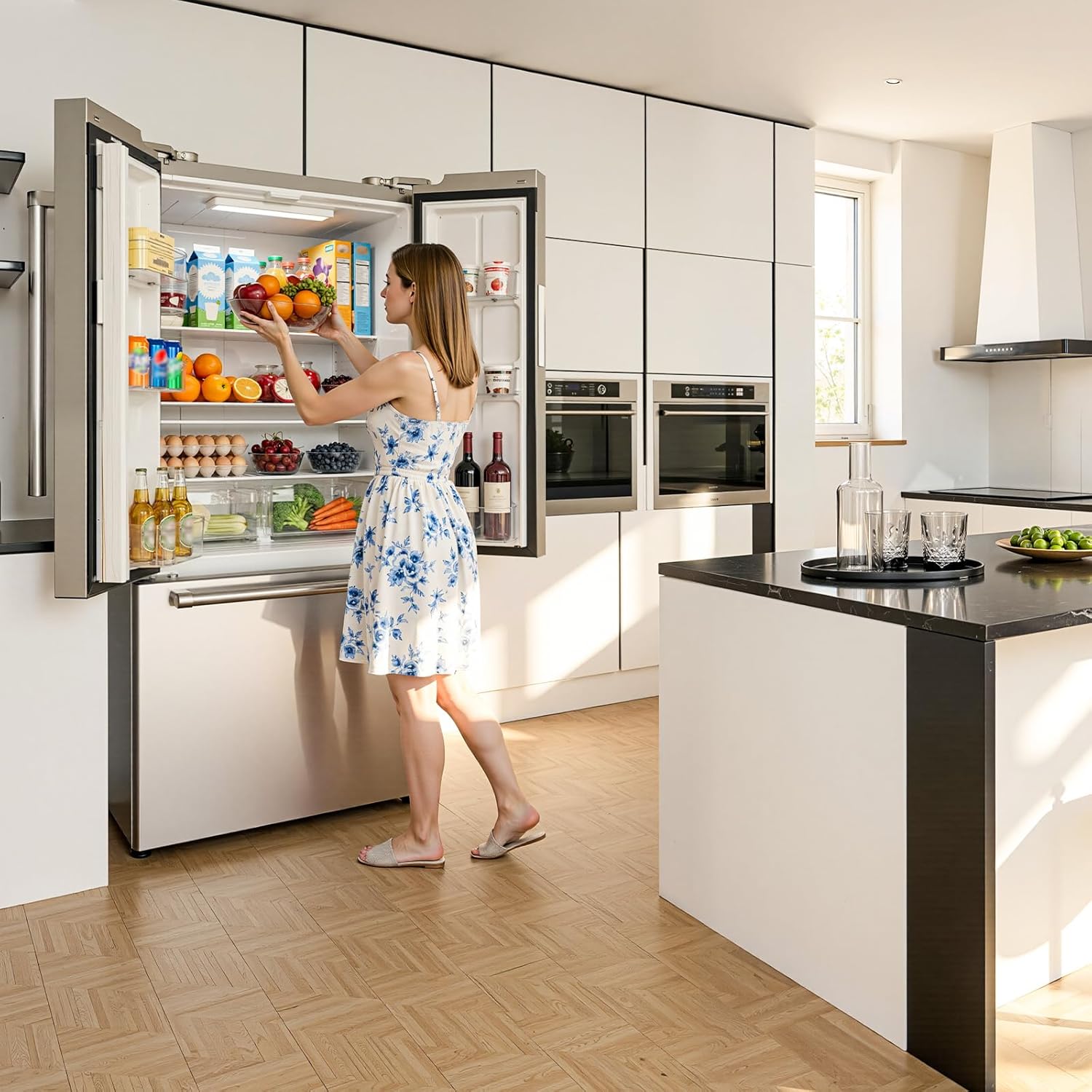 Electactic 17.5 Cu.Ft Compact Refrigerator with Ice maker, Powerful Cooling, Quiet Operation, LED Light, Door Alarm, Stainless Steel VCM Finish, Suitable for Home, Dorm and Office
