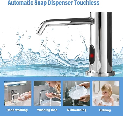 Miniatura 5 de Dispensador automático de jabón sin contacto para fregadero de cocina y baño, dispensador de jabón eléctrico integrado, sensores infrarrojos,