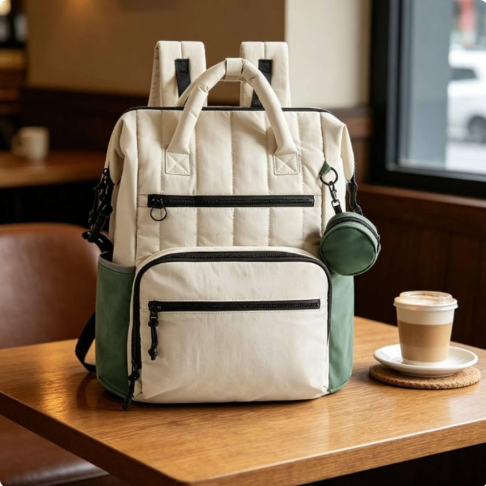 Baoblaze Borsa Fasciatoio Impermeabile Zaino Neonato Borsa Mamma Borsa Passeggino Organizzata con Ampia Apertura Multiple Spallacci Imbottiti Ergonomici, Beige+Arancione