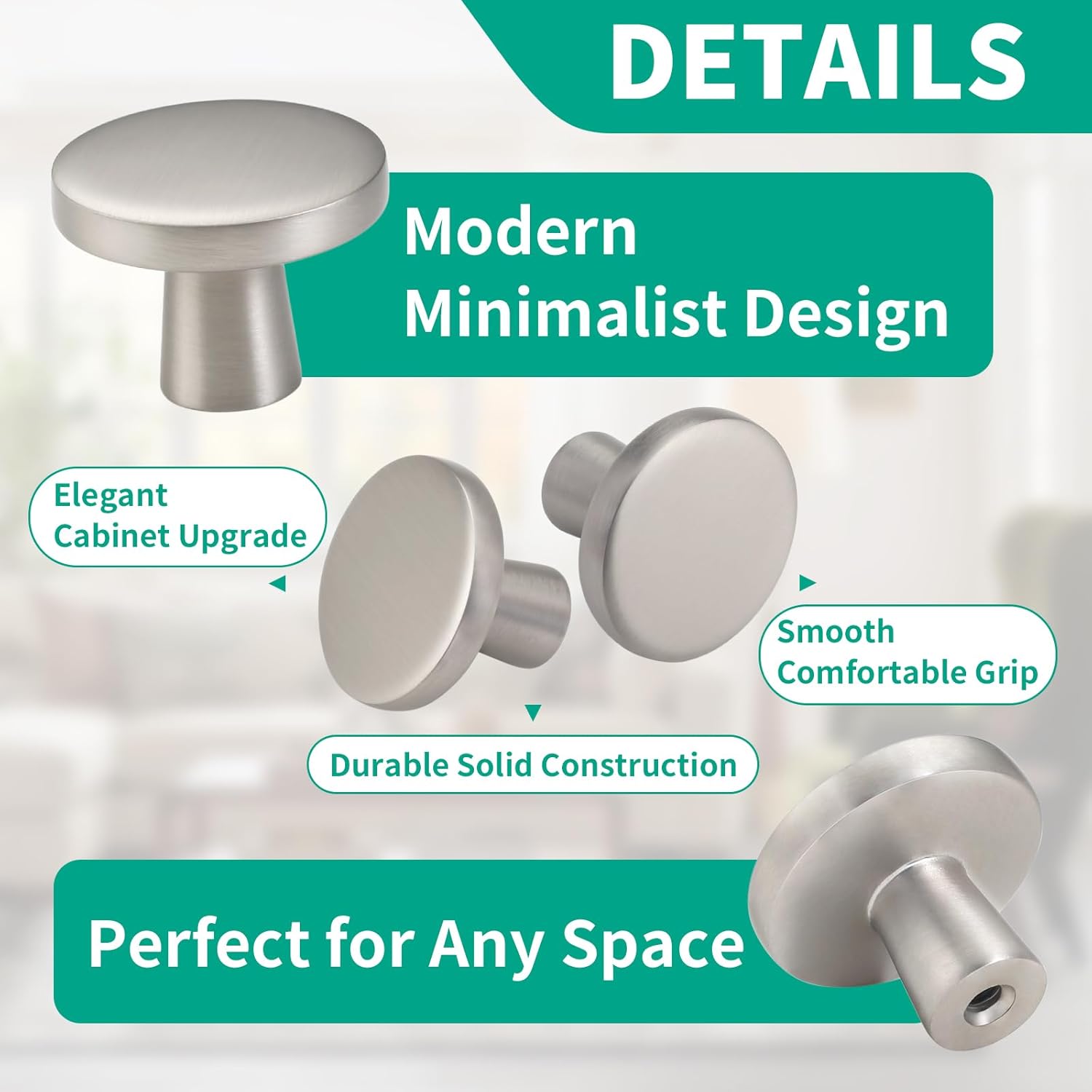 25 Pack Matt Brushed Nickel Cabinet Knobs, 1-1/4 Inch Round Solid Zinc Alloy Drawer Pulls, Modern Kitchen Cabinet Hardware for Bathroom Vanity, Dresser Drawers and Cupboards