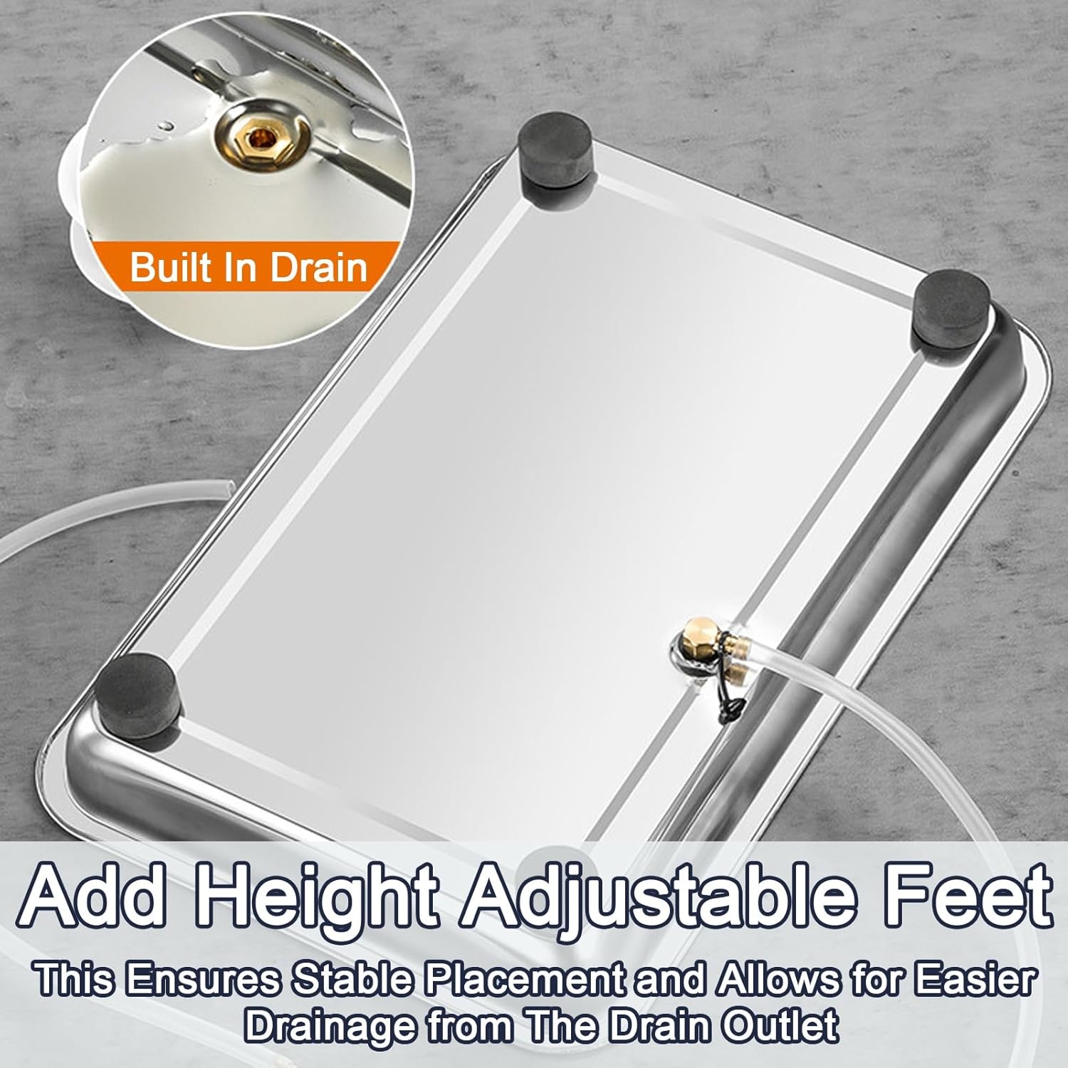 Metal Drip Pan, Double Layer Drain Pan with Drain Pipe, Kitchenware Drip Trays, 304 Stainless Steel, for Living Room(60x40x5cm/24x16x2in)