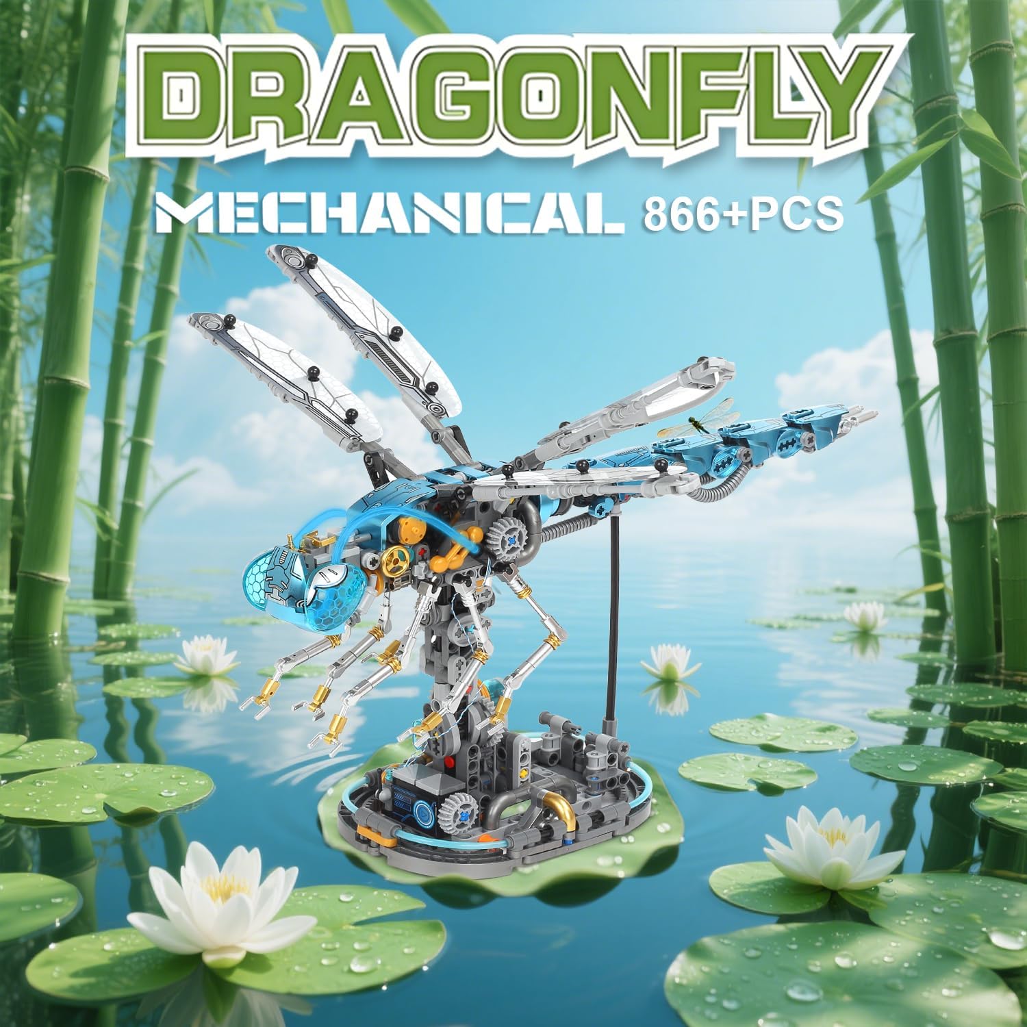 Mechanical Dragonfly Building Blocks STEM Kit - Insect Animal World Model with LED Light & Display Stand, Educational Toys for Boys Ages 12+ & Adults and Kids, Creative Birthday Gift