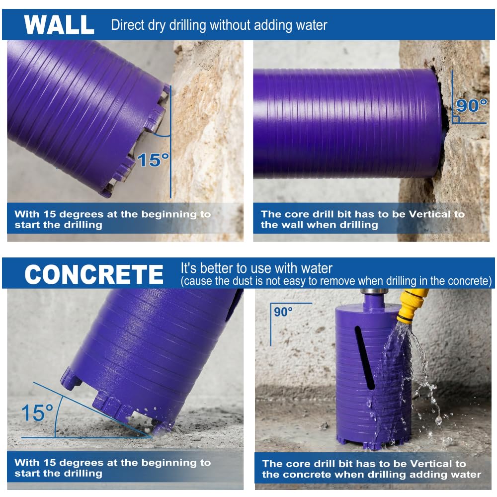Diamond Core Drill Bits, 4 Inch Concrete Hole Saw, 5/8"-11 Thread Core Bit for Hard Cured Concrete with Rebar, Brick Block, Masonry, Stone, Grade for Drill Machine (Blue + 4")