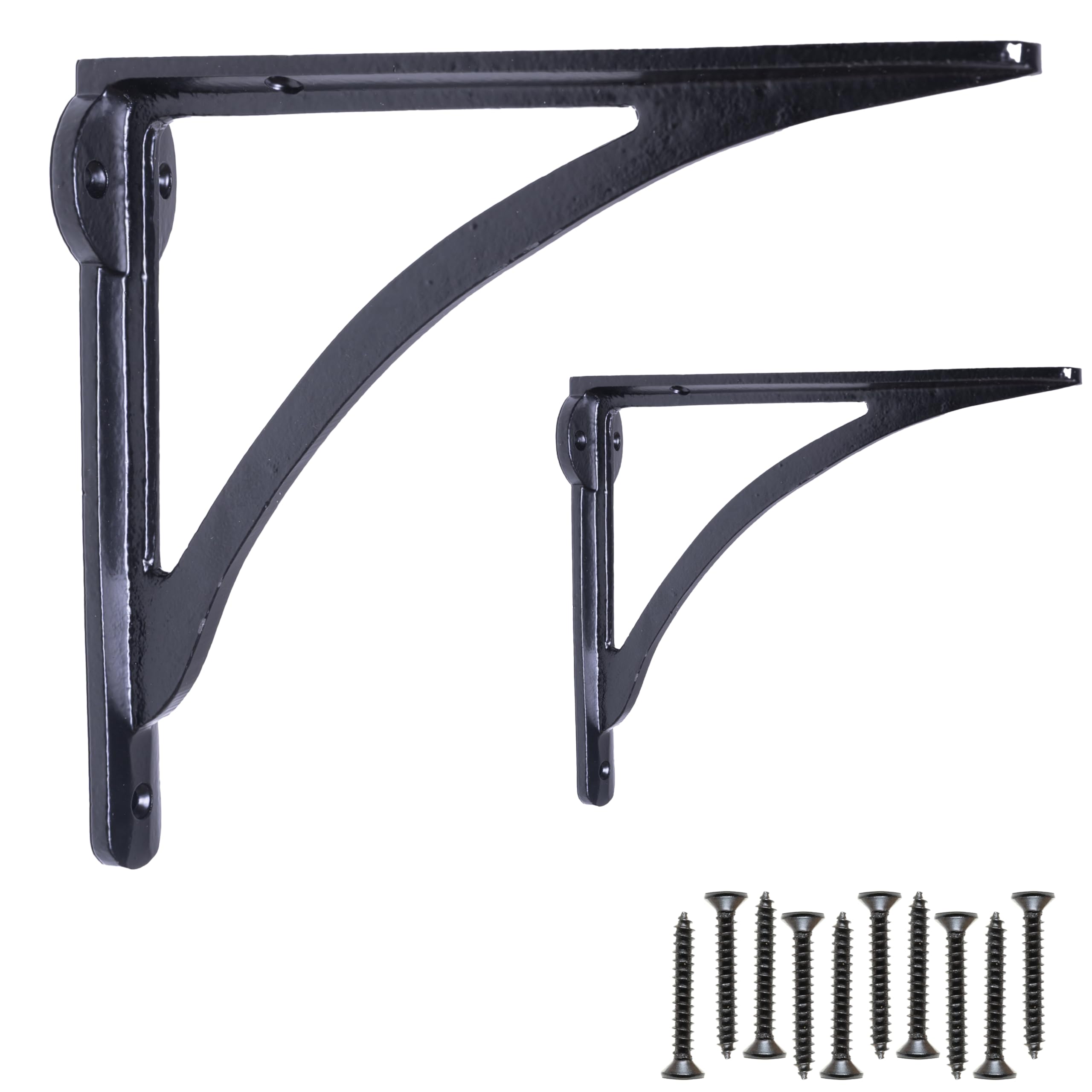 EDUWURXS Ironbridge Cast Iron Black Shelf Brackets | Heavy Duty Wall Brackets for Shelves | Rustic Supports for Kitchen, Living Room & Outdoor | 7x8 (Pack of 2)