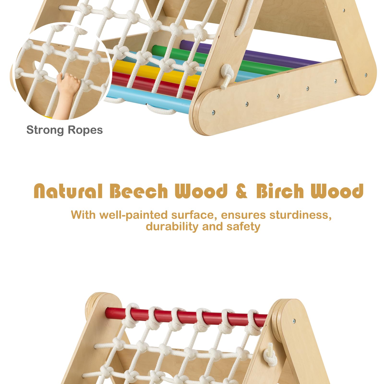 HOMASIS Set di Arrampicata per Bambini con Scivolo, Parco Giochi Bambini Interno in Legno, Triangolo da Arrampicata Montessoriano per Bambini da 1+ Anni, Capacità 50kg (Colorato)