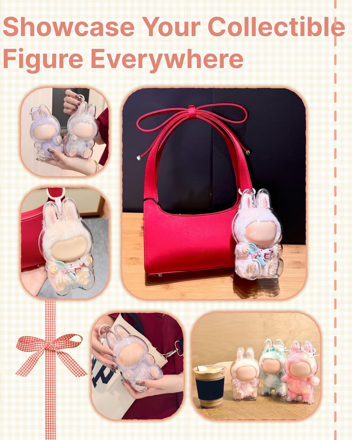 Protective Case for Labubu Have a Seat, Display Case for Labubu v2 - The Monsters Sitting, Crystal Clear Plastic Carry Case with Keychain, Display Holder (Doll Not Included)