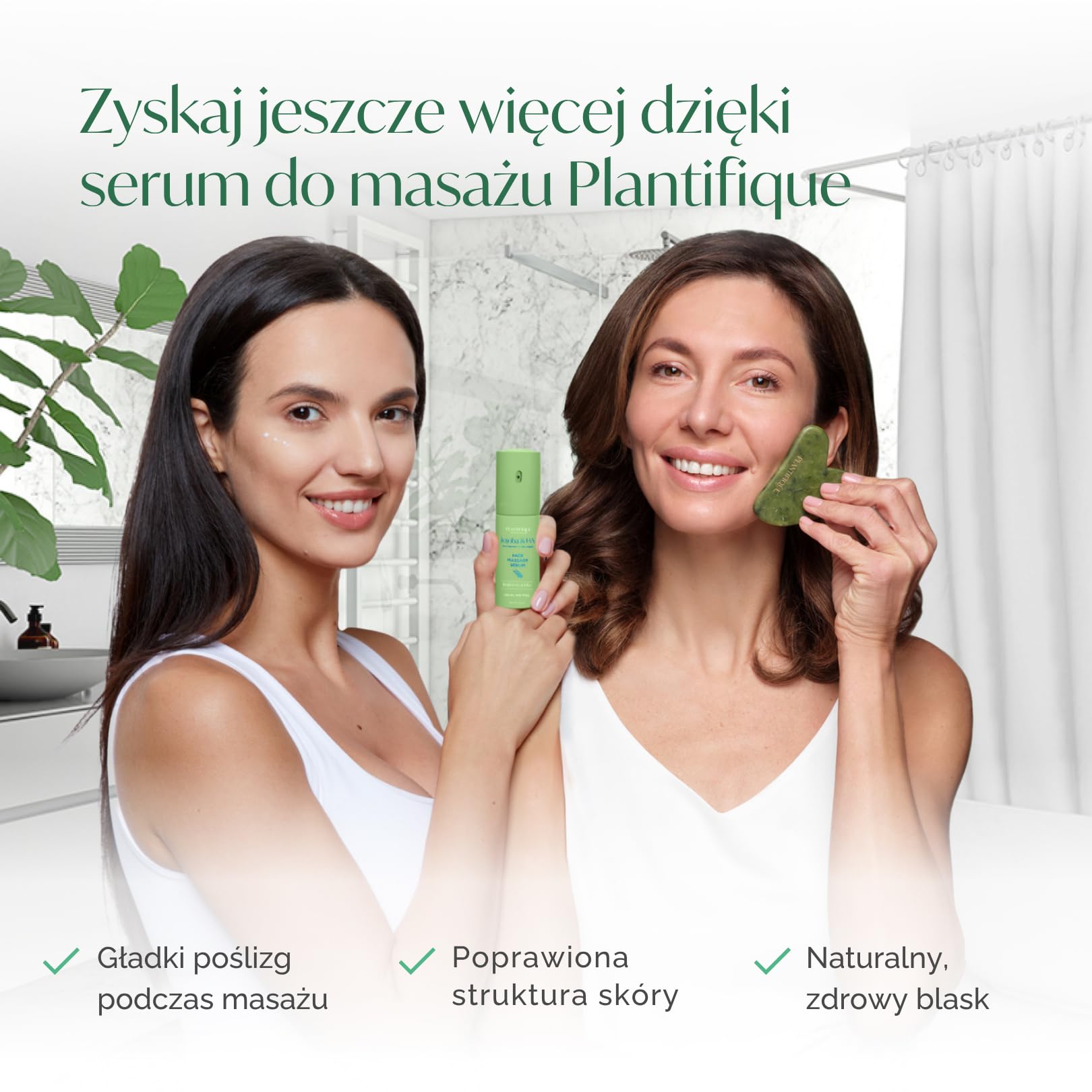 PLANTIFIQUE Gua Sha Jade Stone - Narzędzie do masażu przeciwstarzeniowego - Narzędzie GuaSha do twarzy - Produkty do pielęgnacji skóry twarzy - Masażer twarzy do rutynowej pielęgnacji skóry