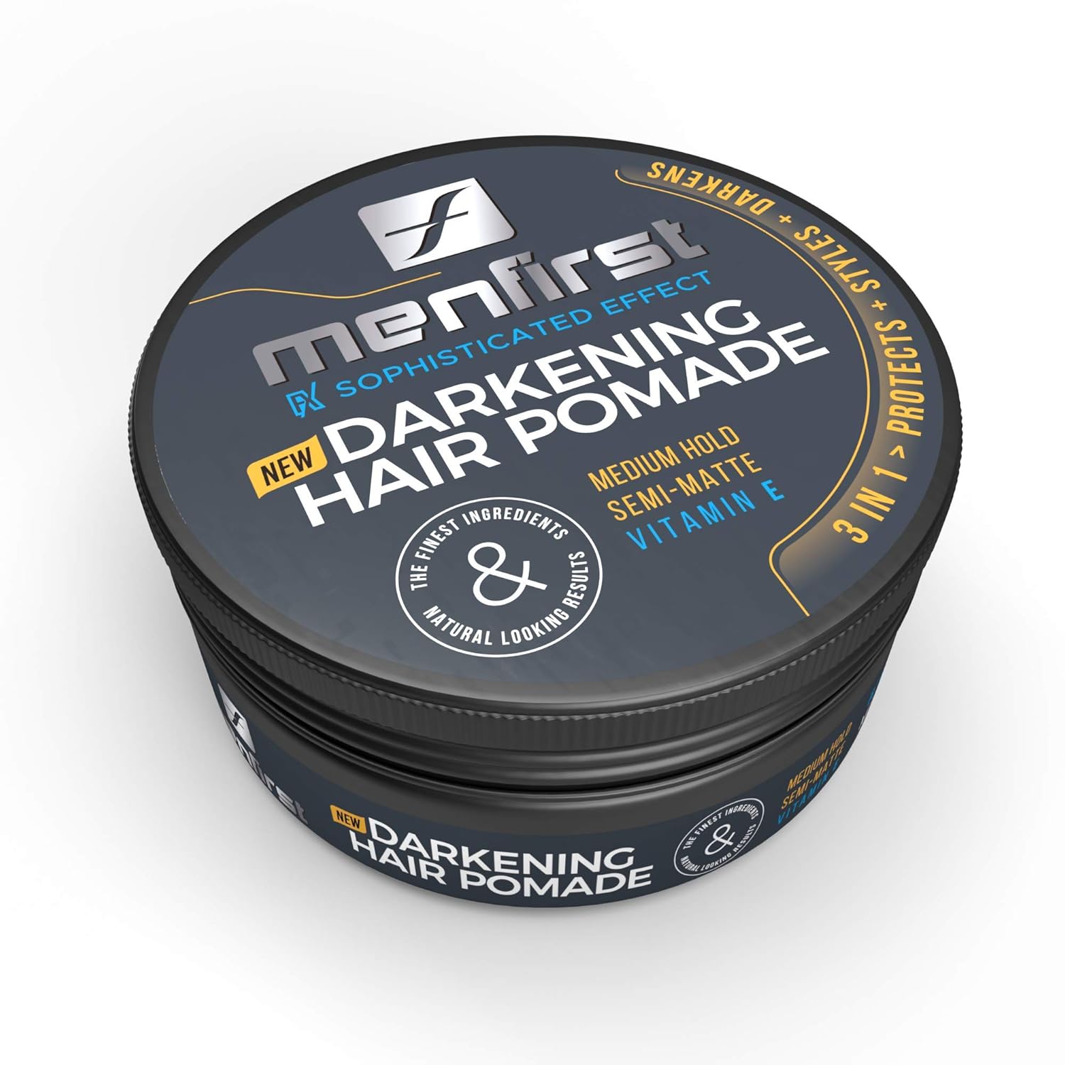 MENFIRST Darkening Hair Pomade For Men | Black Pomade Temporarily Blends Grays | Water-Based Pomade| Medium Hold - 3 oz