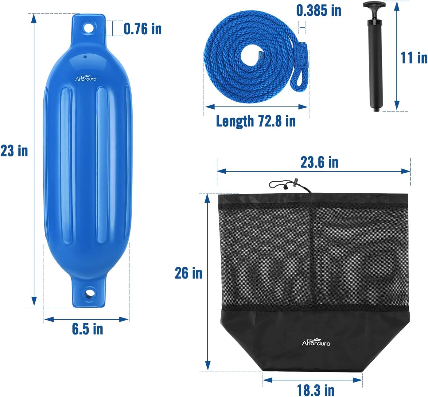 Affordura Boat Fender 4 Pack Boat Bumpers Fenders with 4 Ropes, Boat Bumpers for Pontoon Boat Fenders Inflatable