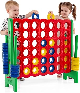 COSTWAY Match Four Game 4 Win Game Board Sets Four in One Row Game with 42 Jumbo Rings and Slider for Quick Restart for Children and Adults Green