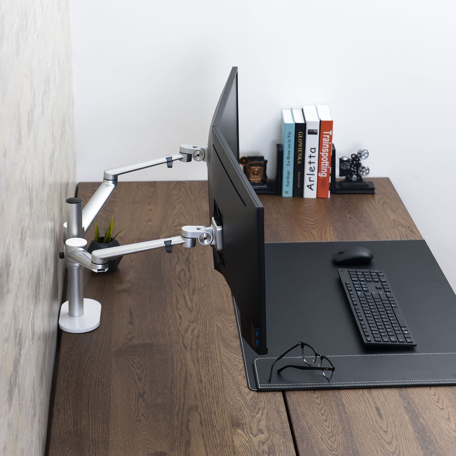 ThingyClub® Adjustable Aluminium Universal Full Motion Desk Mount Arm Stand Bracket (Dual Monitors - Silver)