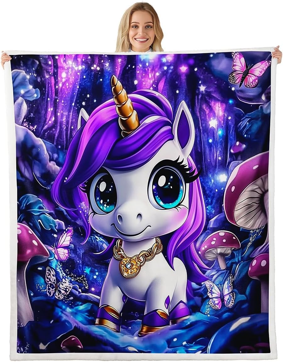 Unicorn Blanket Purple Blue Galaxy Throw Blanket 90"x90",Cute Dreamy Horse Fleece Blanket Cartoon Magical Animal Bed Blanket,Unicorn Bedroom Decor for Girls Sofa Couch Travel Camping Decor