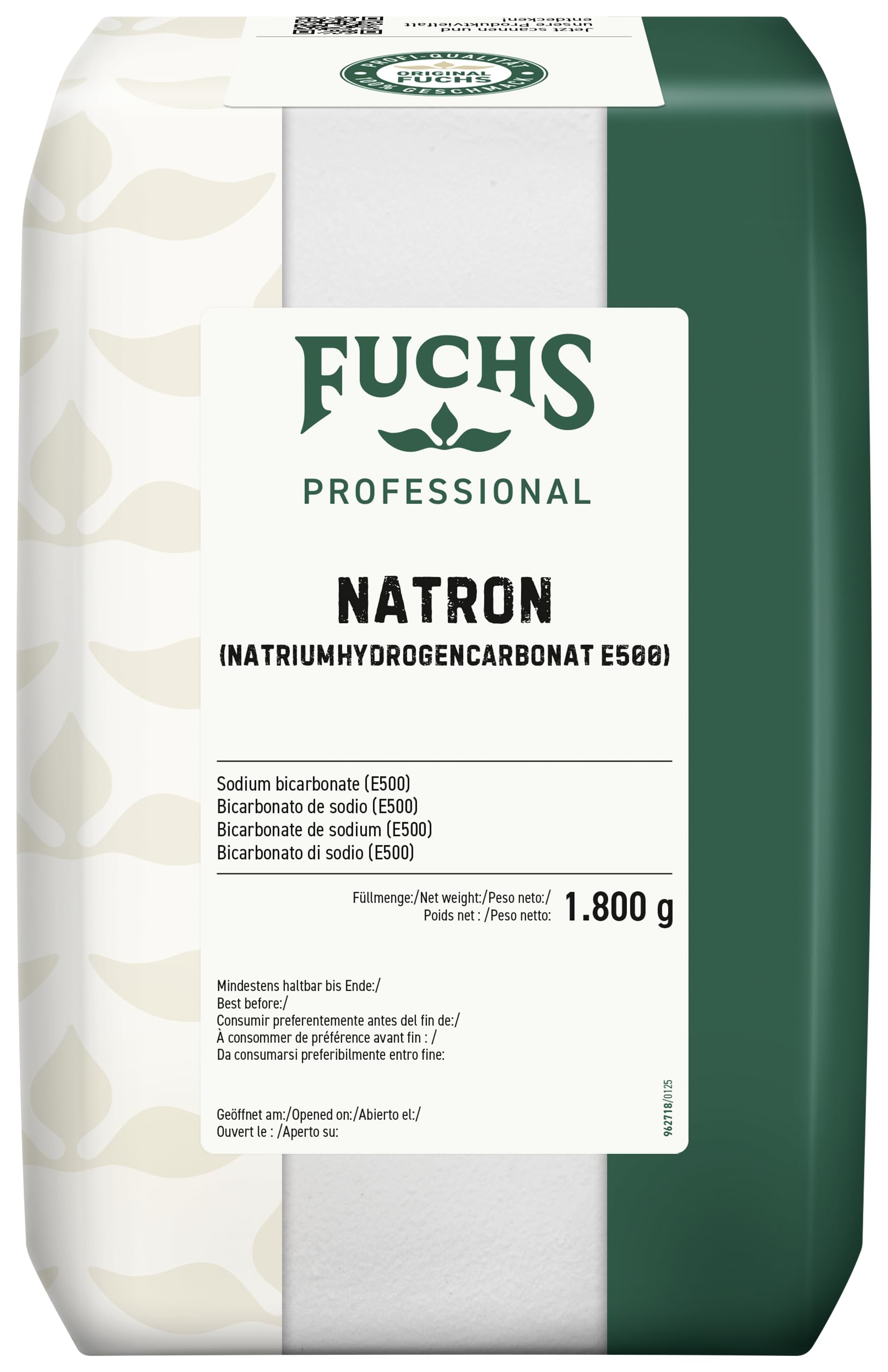 Fuchs Professional - Natron 1,8 kg | Küchenallrounder, einsetzbar als Backtriebmittel, Spülmittel, zum Neutralisieren von Gerüchen und Reinigen von Abflüssen | recyclebarer Beutel