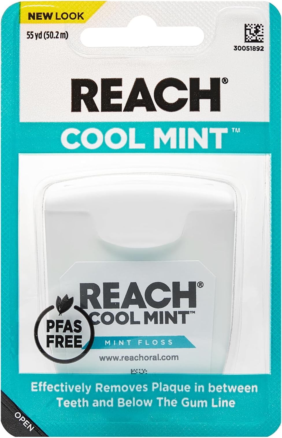 REACH Cool Mint Dental Floss, Fresh Mint, Plaque Remover for Teeth, Shred Resistant, Waxed, Easy on Gums & Teeth, Fresh Breath, Oral Care, PFAS Free, for Adults & Kids, 1 Pack, 55yd