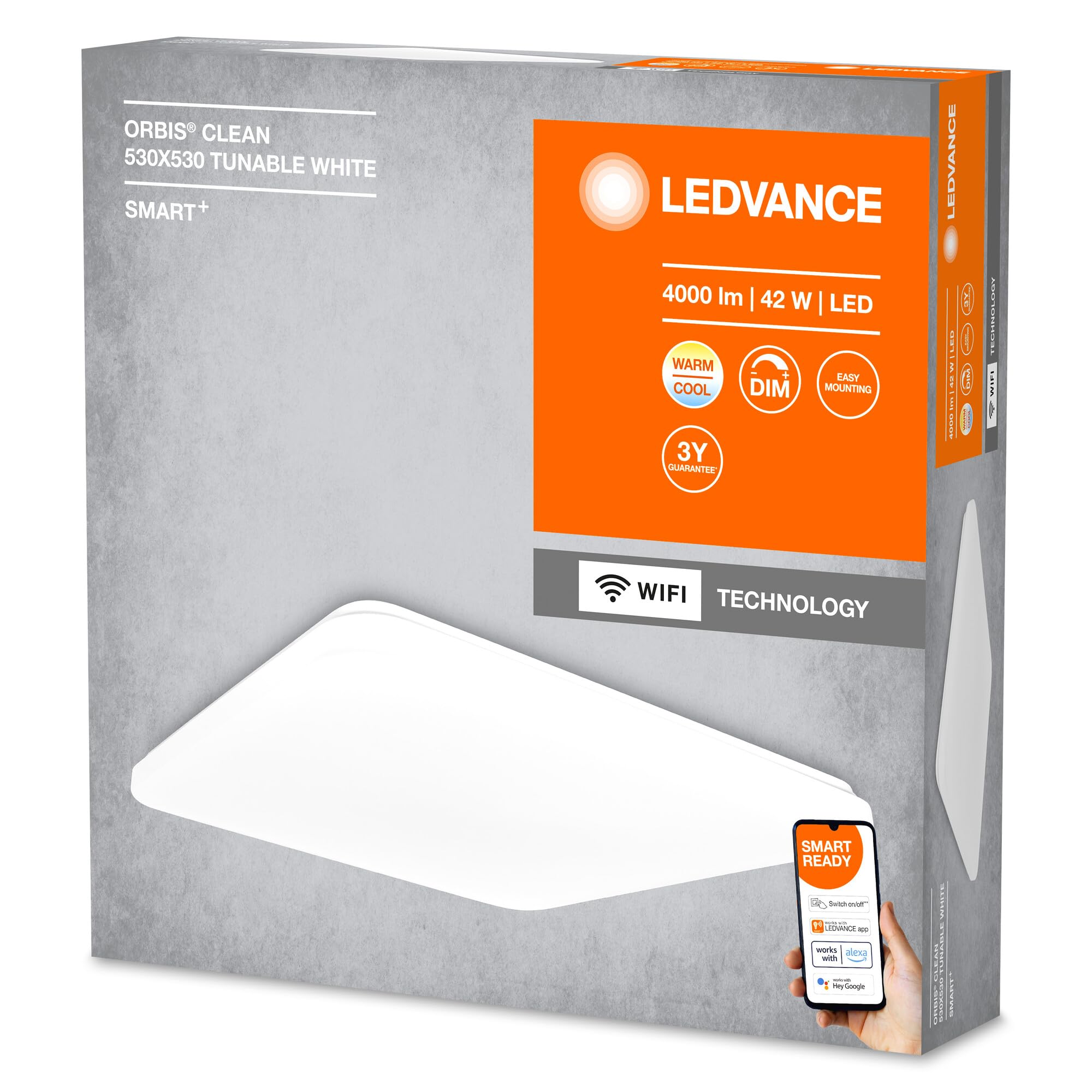 LEDVANCE Apparecchio di illuminazione: per soffitto, DECORATIVE CEILING WITH WIFI TECHNOLOGY / 42 W, 220…240 V, 3000…6500 K, materiale del corpo: steel, IP20
