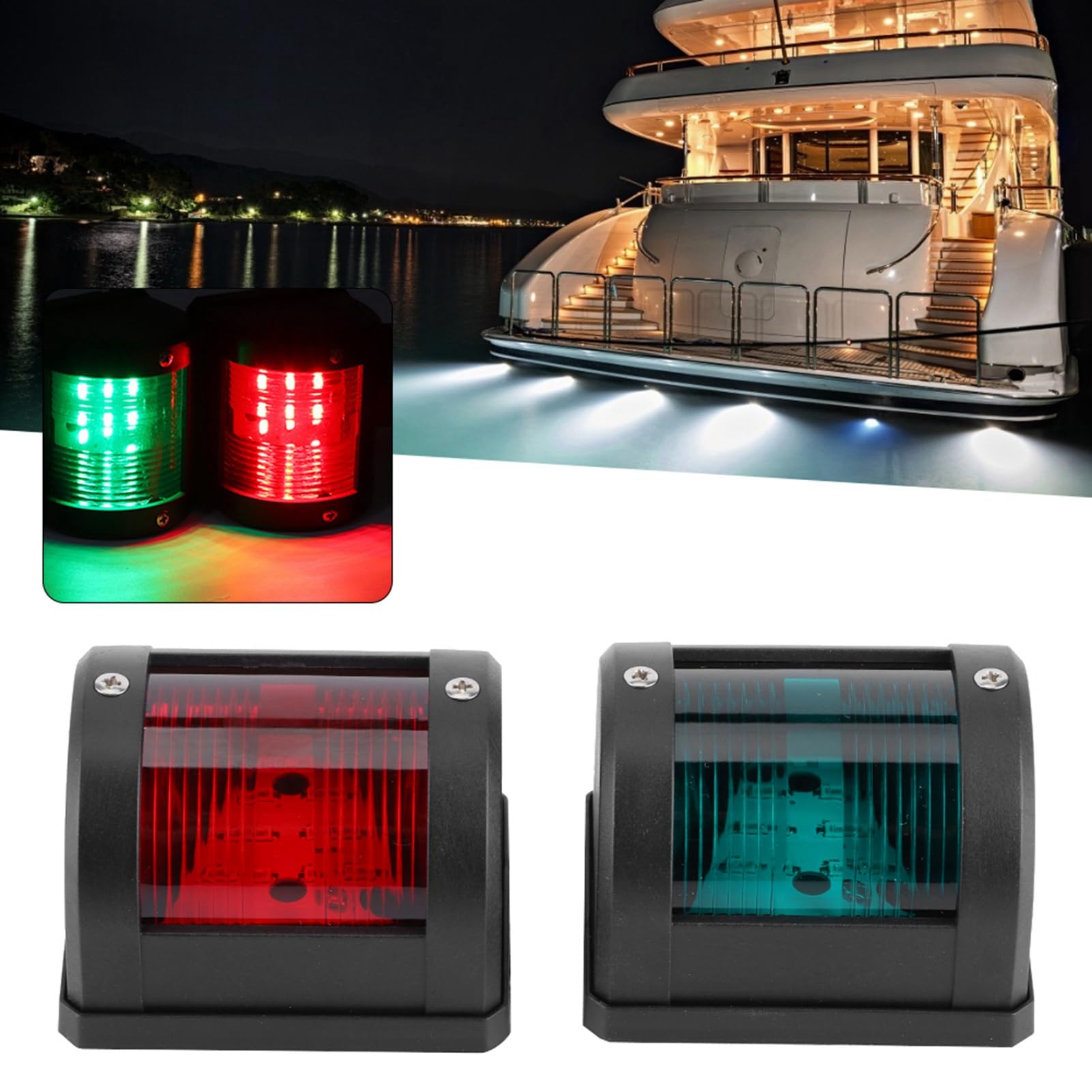Qiilu Luci di Navigazione per Barche imbarcazioni Coppia di luci di segnalazione di navigazione luci di segnalazione impermeabili 12V IP66 verde rosso per yacht per imbarcazioni marittime