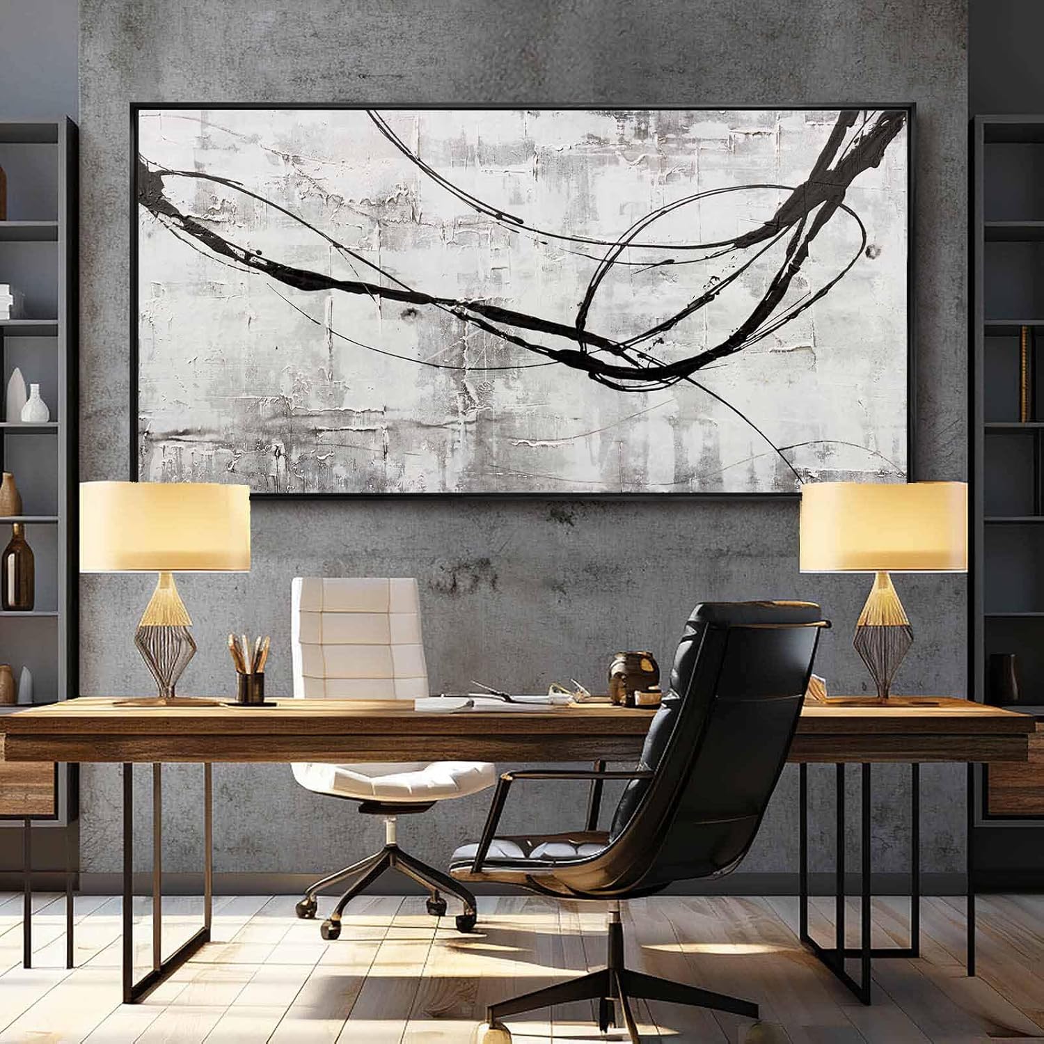 XIANSHOU Line Wall Art Pictures Modern Wall Decor Black and White Canvas Wall Paintings 36"x70" Large Poster Printing for Dining Room Bedroom - Image 4