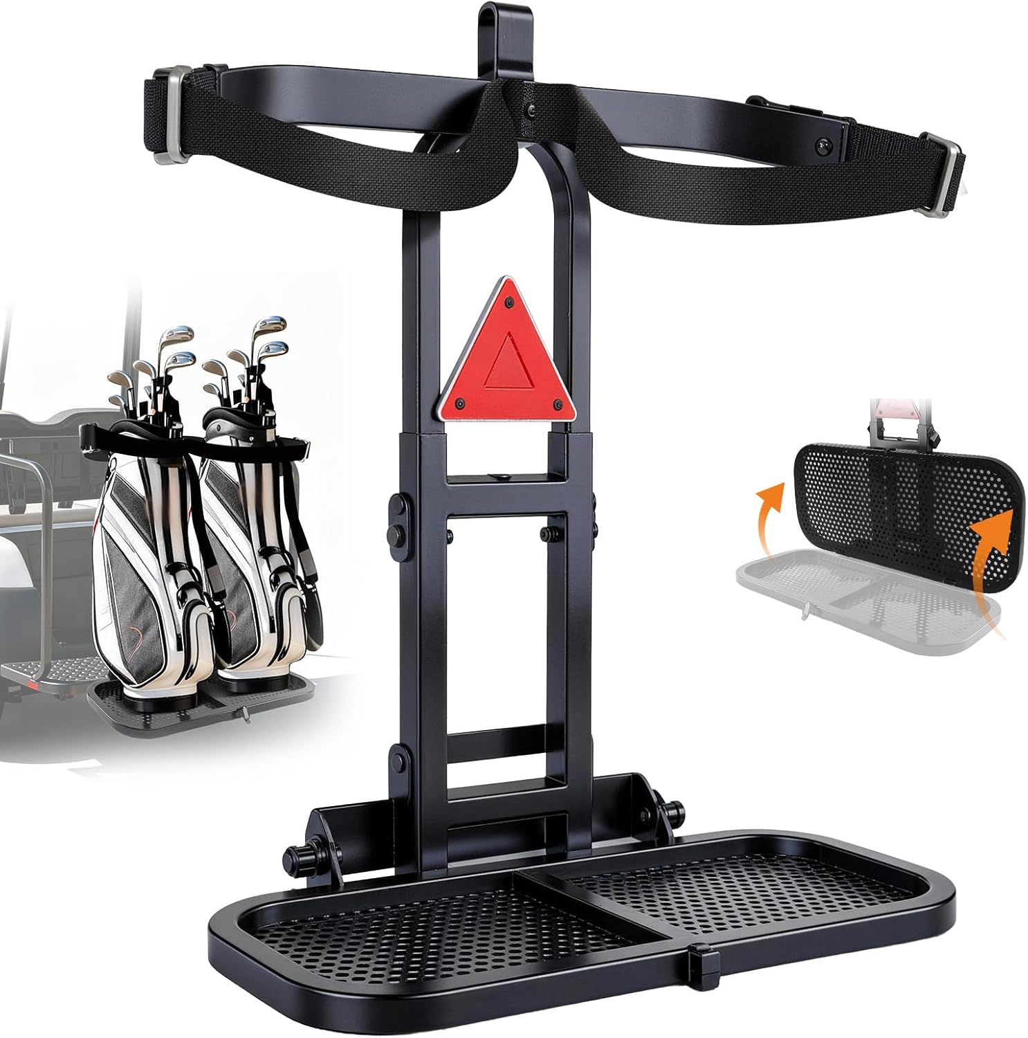 maXpeedingrods Golf Cart Bag Holder Foldable, Upgraded Cart Rear Seat Bag Rack Fits 8 in Max Width Safety Grip Bar for Club Car E-Z-GO Yamaha Space-Saving No Drilling Required Rust-Proof