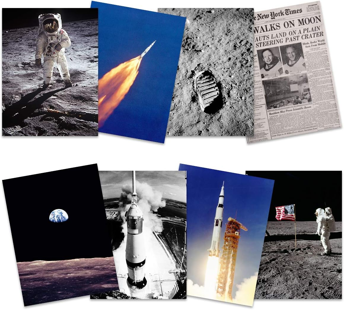 Apollo 11 Astronaut Aldrin Armstrong 50th Anniversary Moon Landing Saturn V Rocket Wall Art Print Poster Home Decor Premium Pack of 8