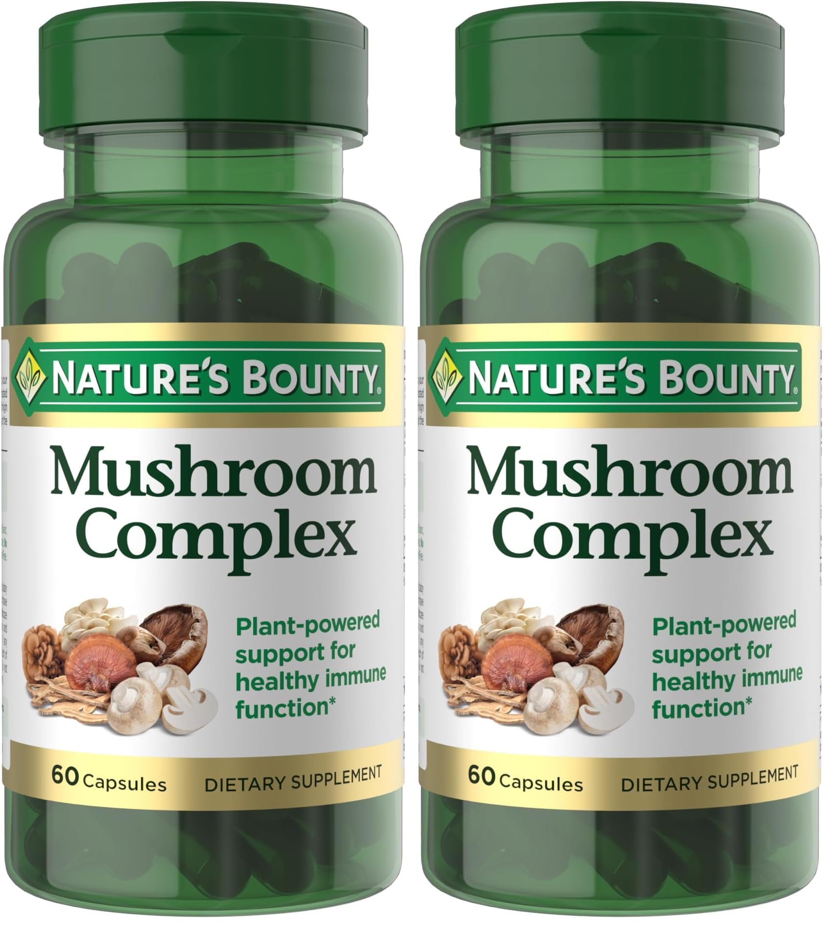Nature's Bounty Mushroom Complex for Immune Support, Featuring Shiitake, Maitake and Reishi Mushroom – Health Supplements, 60 Capsules (Pack of 2) 60 Count (Pack of 2)