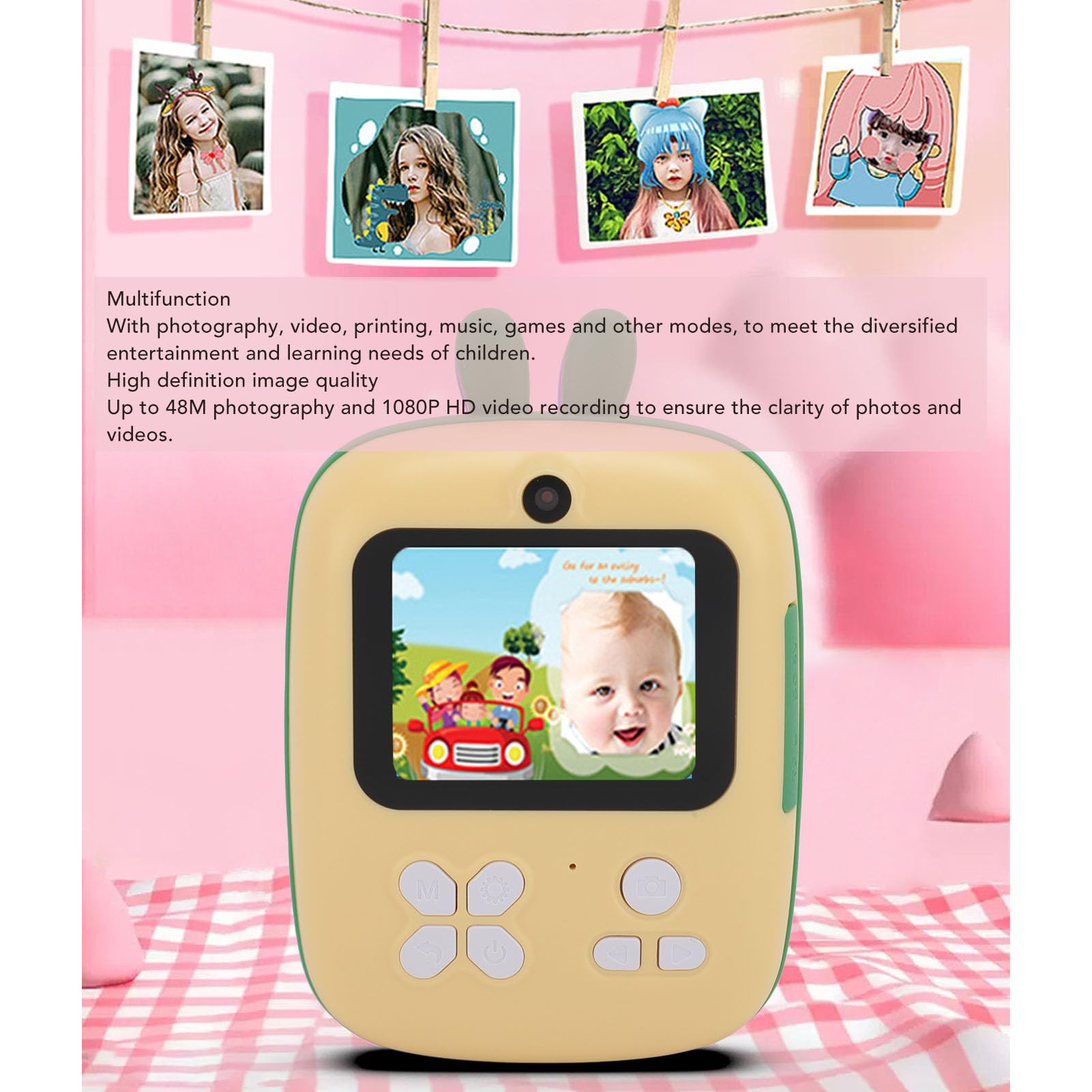 CHICIRIS Simpatica Fotocamera con Stampa Video 1080P e Stampa in Scala di Grigi, Perfetta per il Gioco Creativo dei Bambini da 2,4 Pollici (YELLOW)