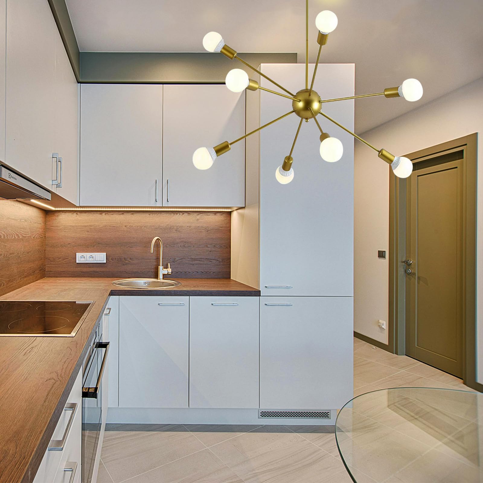 zhxinashu Lampadari Moderni, Plafoniera a 8 Luci, Plafoniera Oro, Lampadario Sputnik, Lampadario Industriale E27 per Soggiorno, Camera da Letto, Sala da Pranzo (Oro)