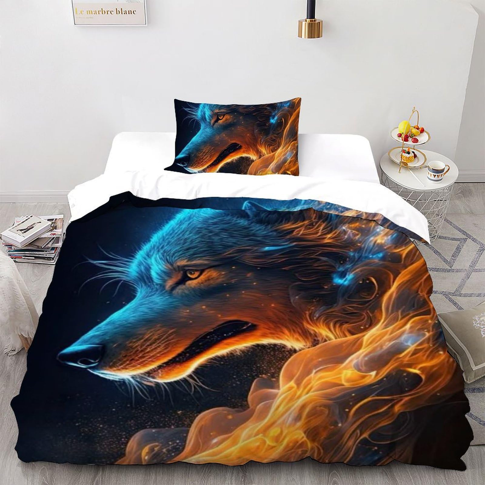Housse de couette loup 135x200cm imprimé 3D en microfibre pour lit simple garçon