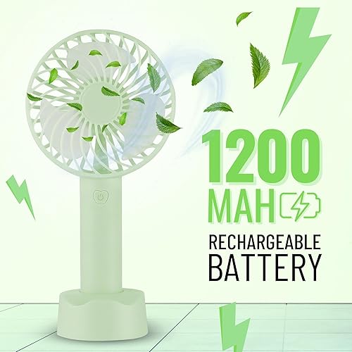 Miniatura 5 de Brago Mini ventilador de mano a pilas, pequeño ventilador portátil personal de velocidad ajustable, ventilador recargable por USB, potente