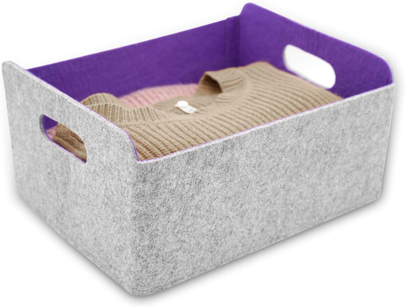 Welaxy Storage Baskets Felt Foldable Storage Cube bin Shelf Bins Organizer Felt Box for Kids Toys Magazine Books Clothes for Office Bedroom Closet Babies Nursery (Purple x 3)