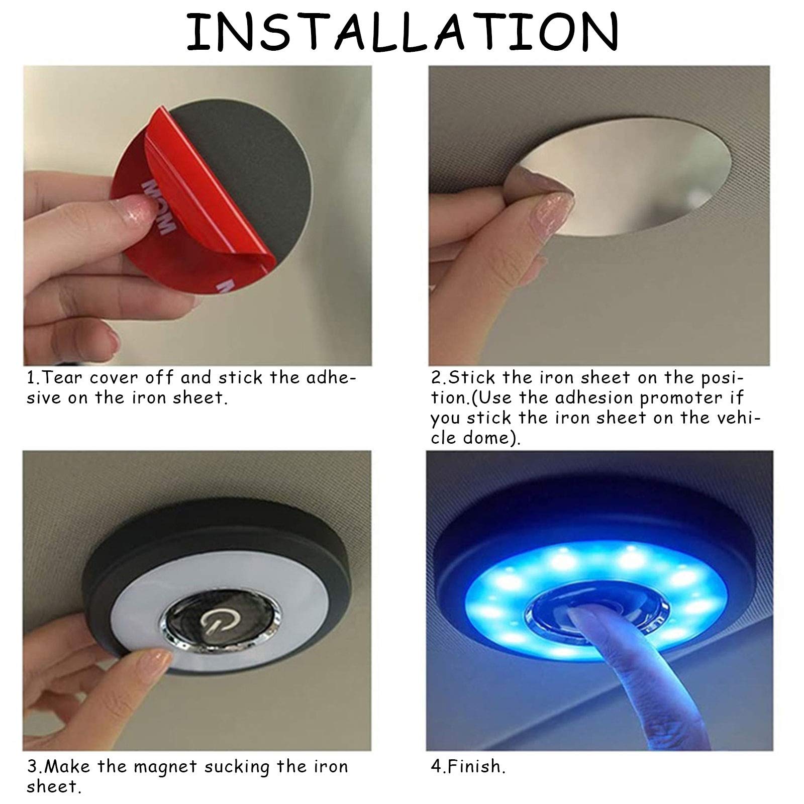 ConBlom Plafoniera da Soffitto per Auto, Luci Interne per Auto a LED Ricaricabili Applique da Parete Senza Fili per Armadietto da Camera da Letto per Camion Camper (3 Colori Chiari)