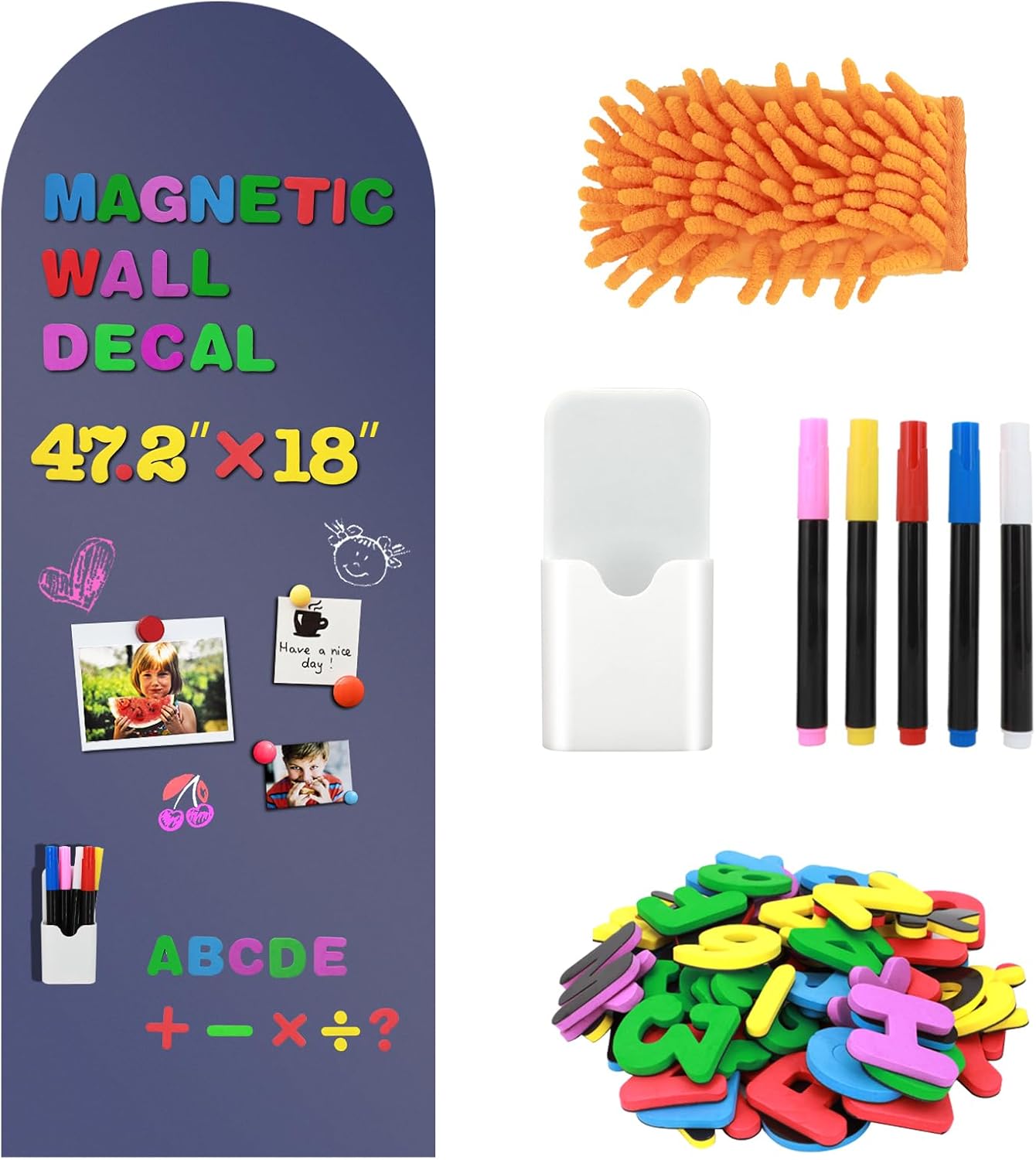 Magnetic Chalkboard for Wall, 47.2" x 18" Magnetic Arch Wall Decal Self Adhesive Blackboard Wallpaper Peel and Stick Chalk Board Wall Decal Roll for Home Playroom Classroom (Dusty Blue)