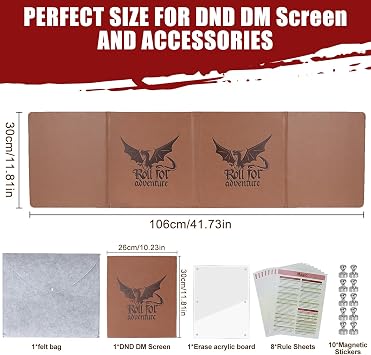 DND DM Screen 5e Dungeon Master Screen Deluxe Leather 4-Panel Customizable Magnetic Panel Game Master Screen with Magnetic Stickers, for Dungeons and Dragon, Pathfinder
