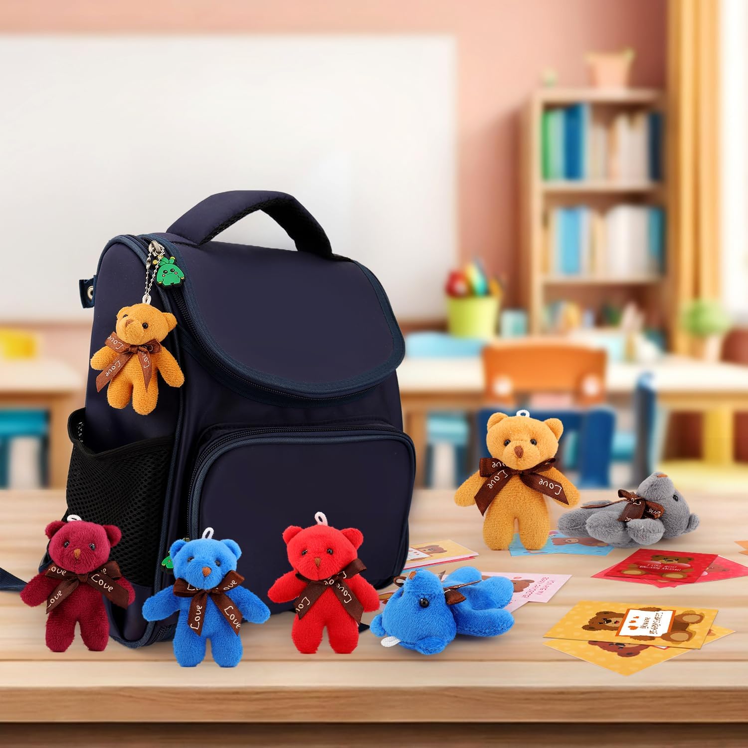 28 PCS Valentines Day Cards for Kids School with Bear Stuffed Animal Plush Toys , Kids Valentine Party Favor, Valentine's Day Classroom Prizes, Ideal Valentine Exchange Gift