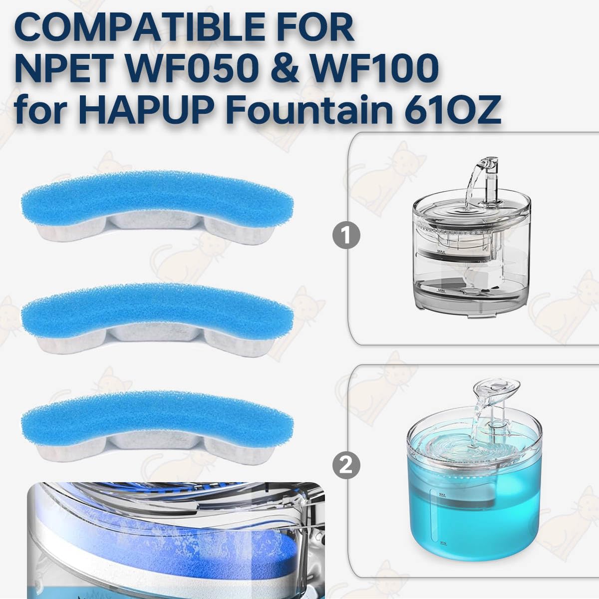 HAPUP Kot Wylewka Filtr do Fontannie Ulepszony Zamiennik dla NPET WF050 i WF100, 4 Systemy Filtracji