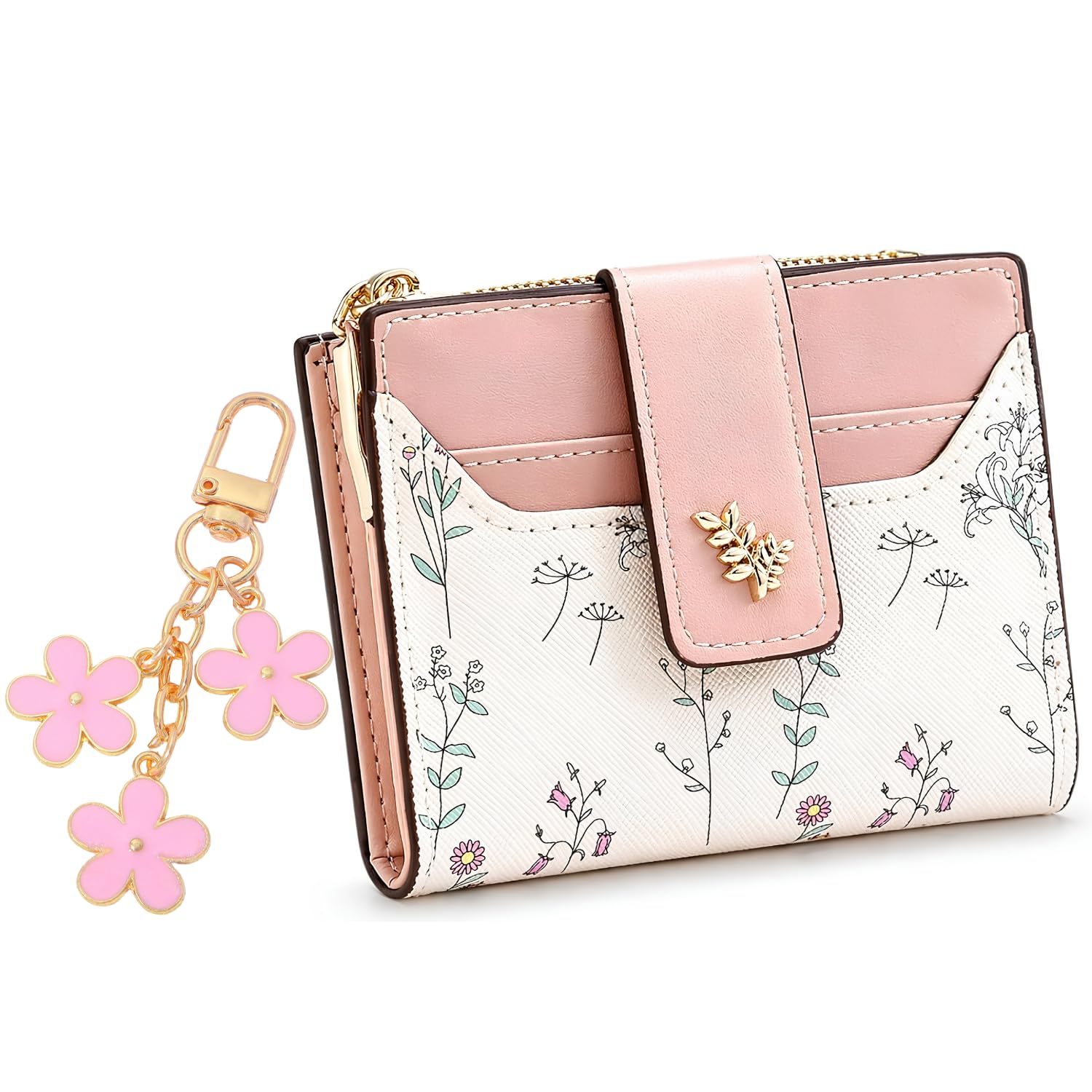 Floral Mini Wallet for Women PU Leather Compact Purse with Keychain-image-33