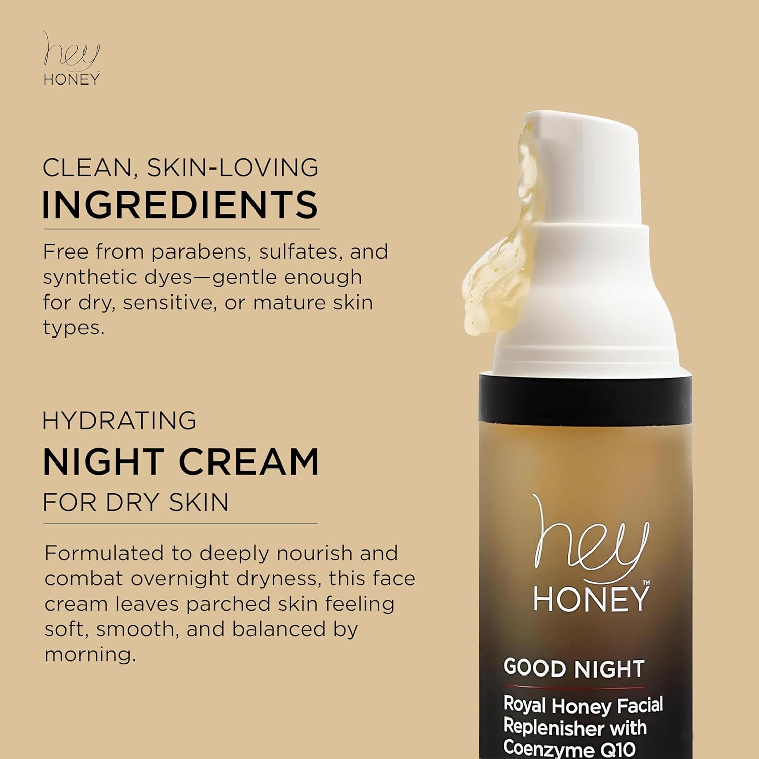 Hey Honey Skincare Good Night Moisturizer For Face Royal Honey Facial Replenisher with Coenzyme Q10 | A Lavish Night Time Repair Designed To Improve Moisture Retention | 1 Oz - Image 2