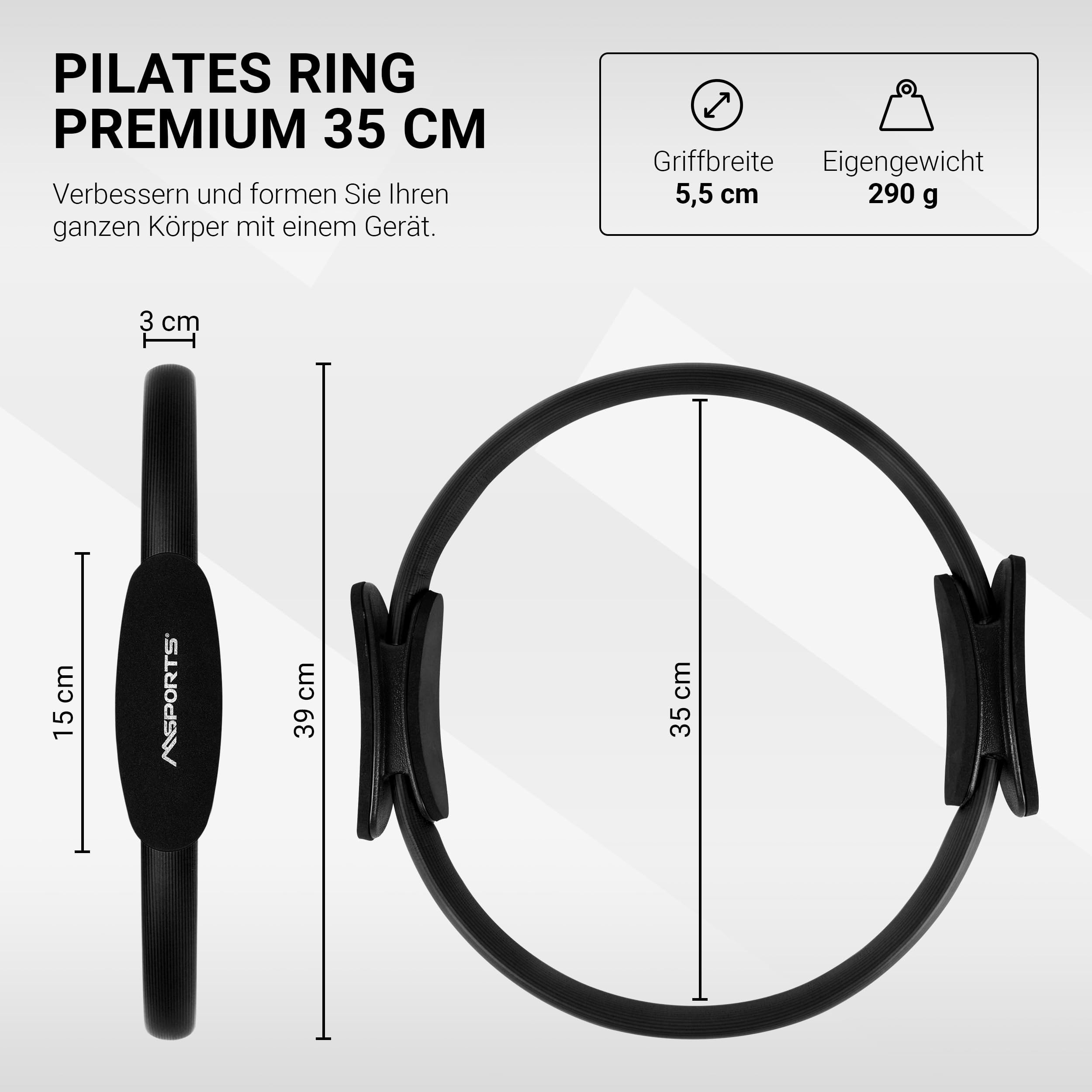 MSPORTS Pilates Ring Premium – Widerstandsring für Pilates, Yoga & Ganzkörpertraining – Toning Ring mit Griffen für Core, Beine & Stretching
