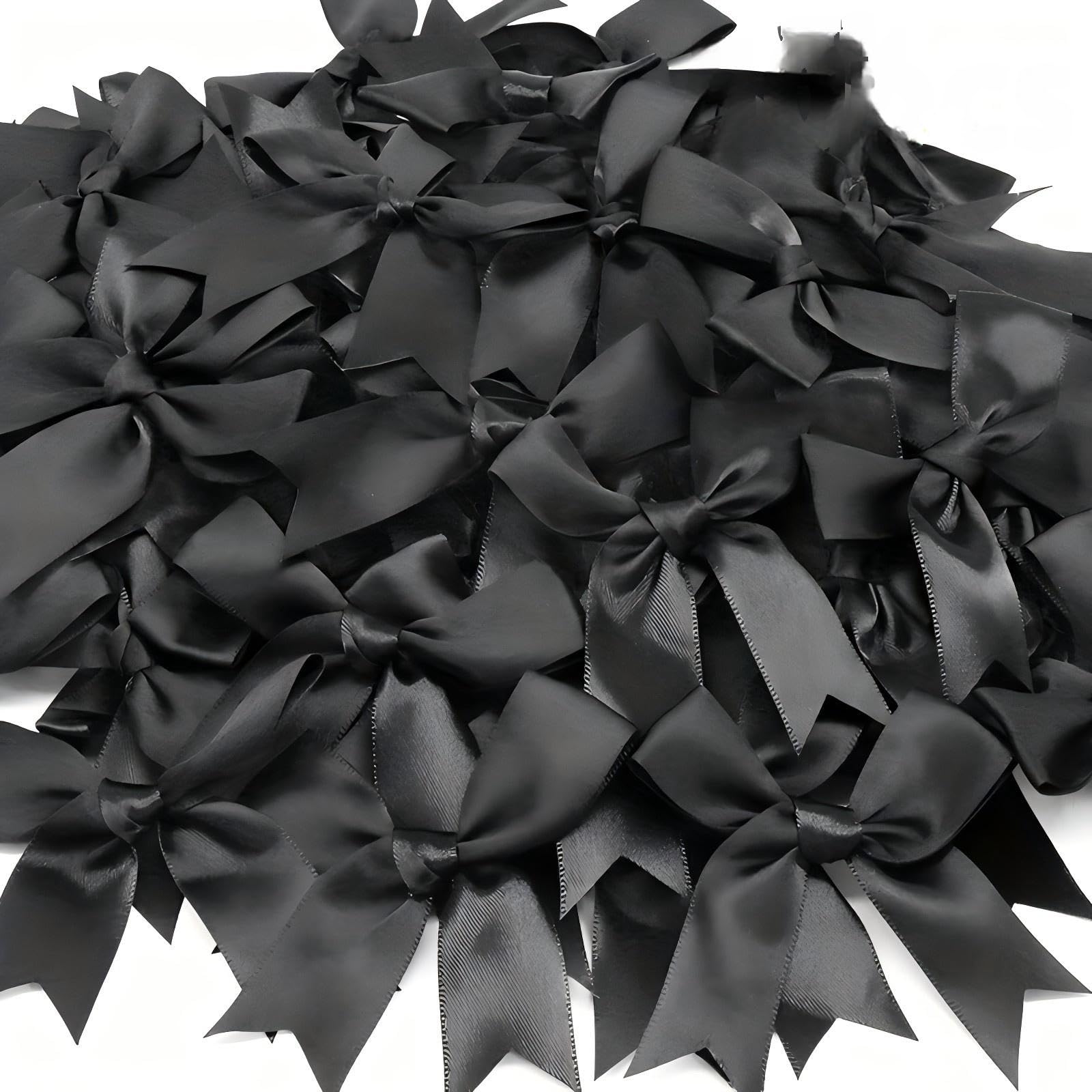 Black Gift Wrap Bows - 50pcs 3.3 Inch Elegant Bows for Gift Wrapping, Party Decorations, Wedding Decor, Birthday Presents, Holiday Gifts, DIY Crafts,