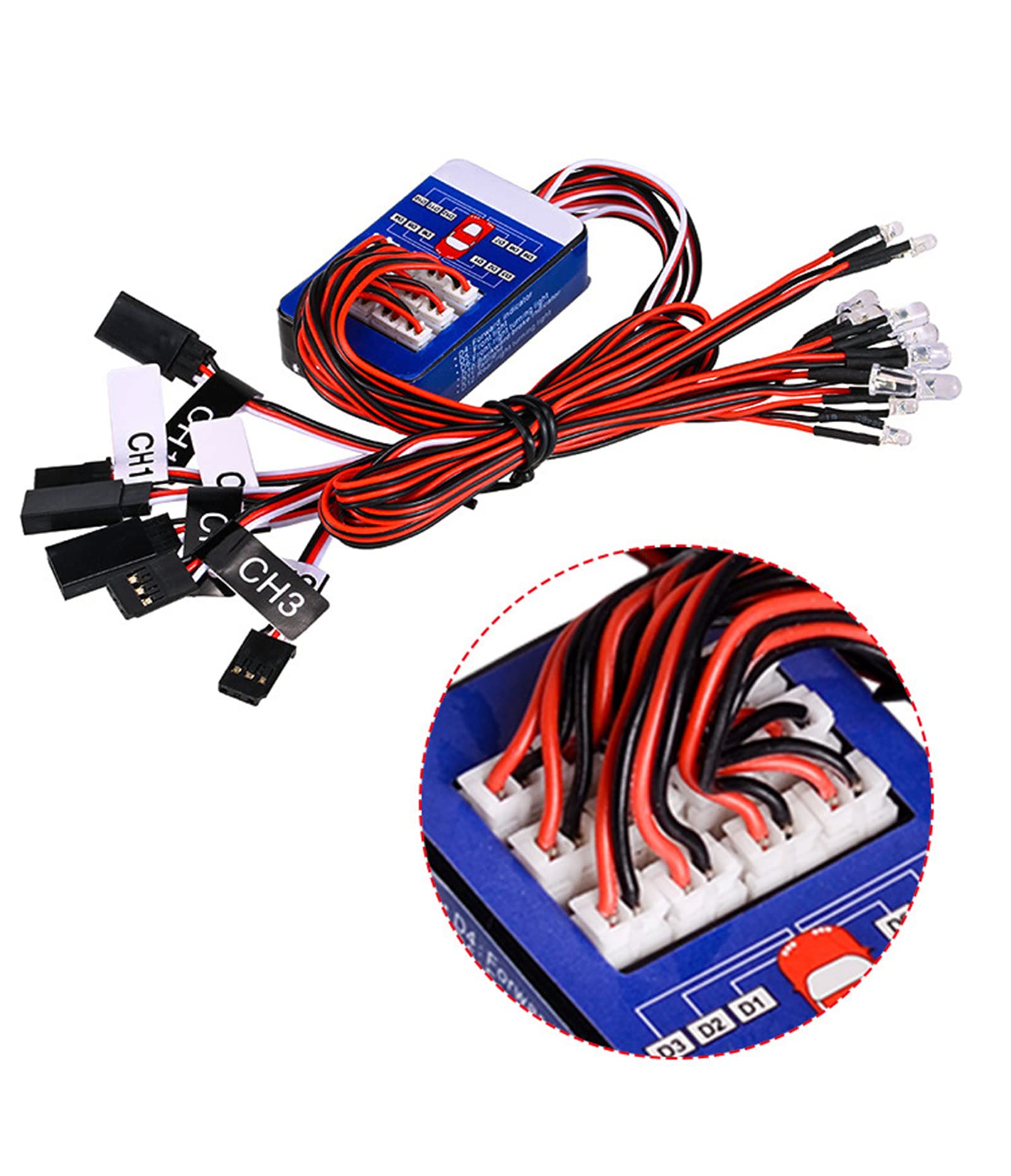 WANGCL Kit luci per Auto Rc 12 LED Kit Sistema di Illuminazione del Freno di sterzo Simulazione Intelligente Luce stroboscopica per Auto RC 1/10 RC Auto/LKW/Crawler