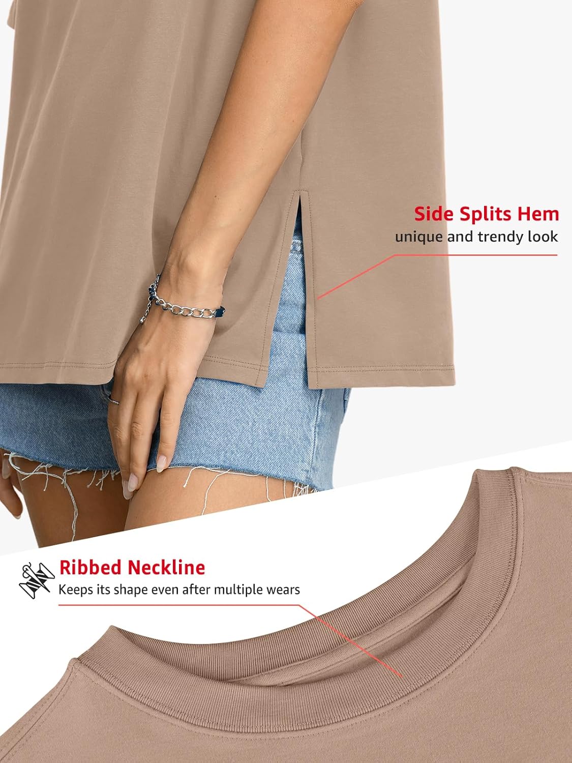 Womens Cotton Oversized T Shirts Side Slit Tops Loose Fit Tee Crewneck Short Sleeve Summer Clothes 2026 - Image 3