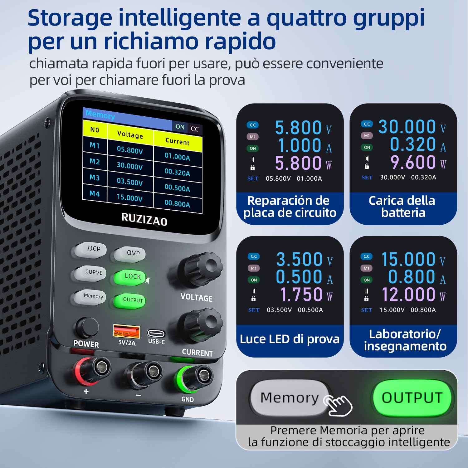 Alimentatore da Laboratorio Alimentatore da Banco 30V 10A Alimentazione DC Regolabile con Curva Grafica, Blocco di Alimentazione con Display LCD a 5 bit Display Corrente mA di Precisione