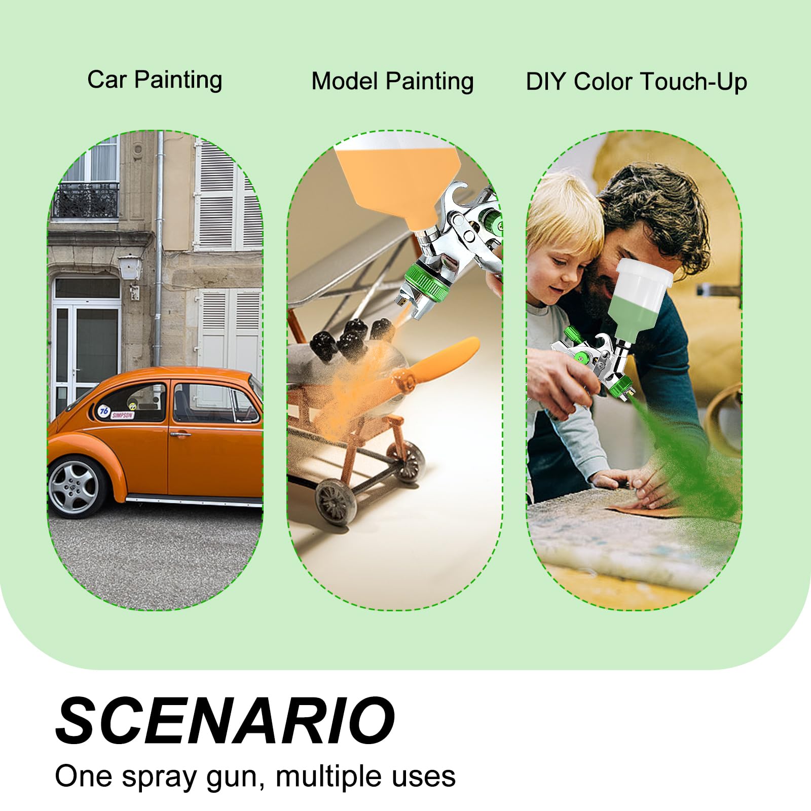 HVLP - Kit di pistola a spruzzo con ugelli da 0,8 mm e 1,0 mm, set professionale con manometro, tazze da 125 ml e 600 ml, set di strumenti per la pittura di auto, mobili, finitura del legno