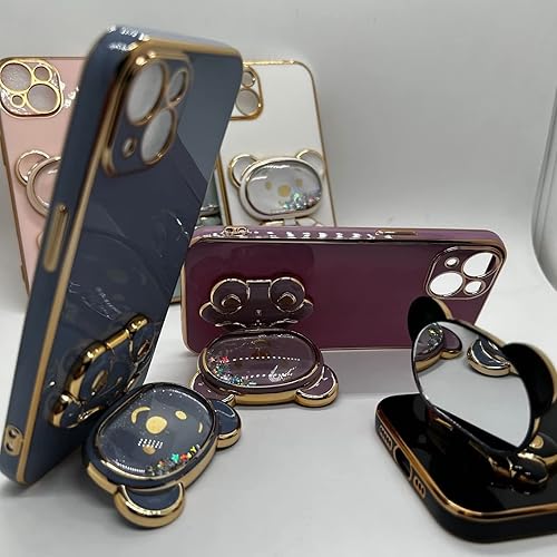 Miniatura 4 de Rnrieyta Miagon Bear - Funda con soporte para Samsung Galaxy A32 5G, carcasa protectora de TPU suave galvanizada con purpurina de arena movediza y